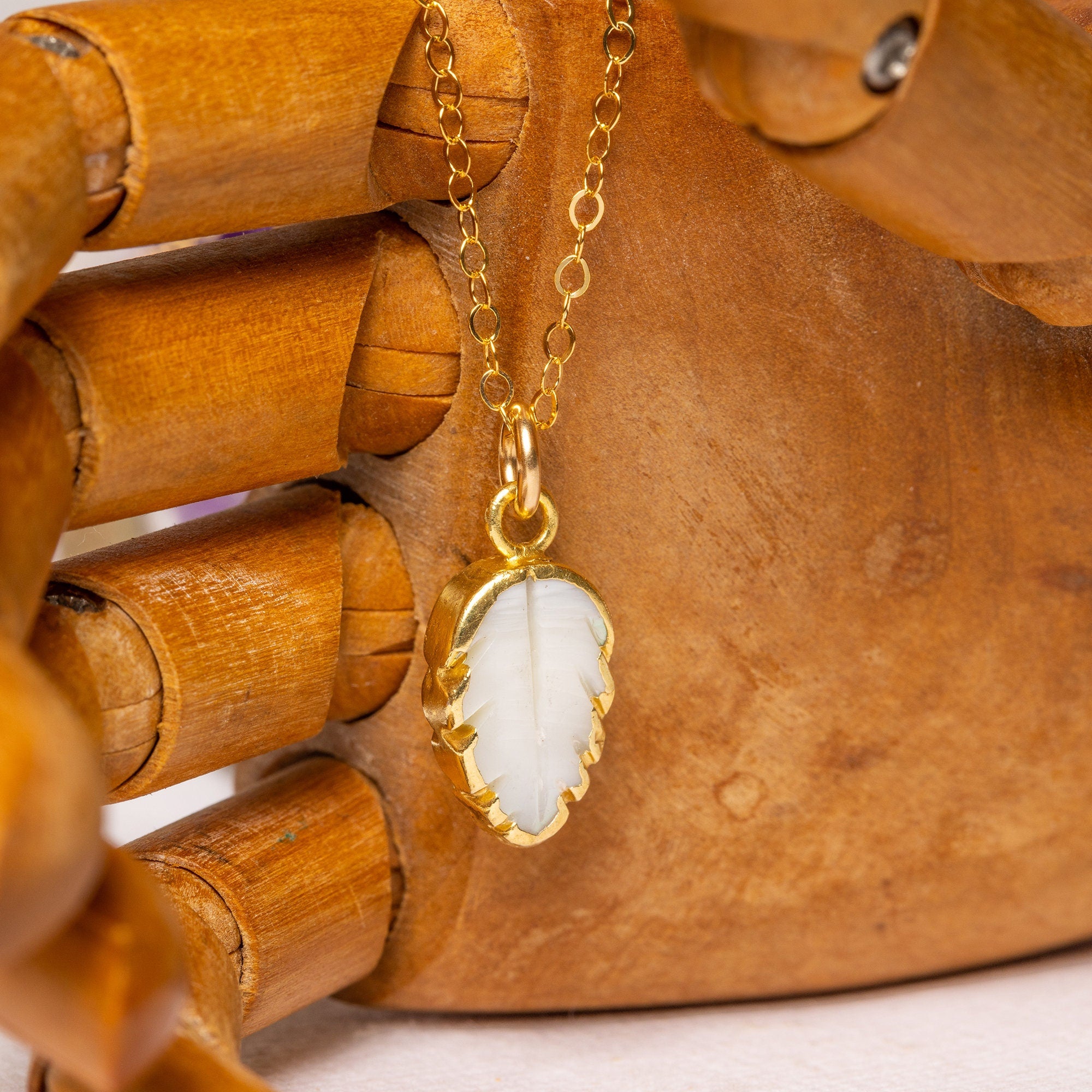 Mini Mother of Pearl Leaf necklace 14k Gold Filled Chain Necklaces Soul & Little Rose