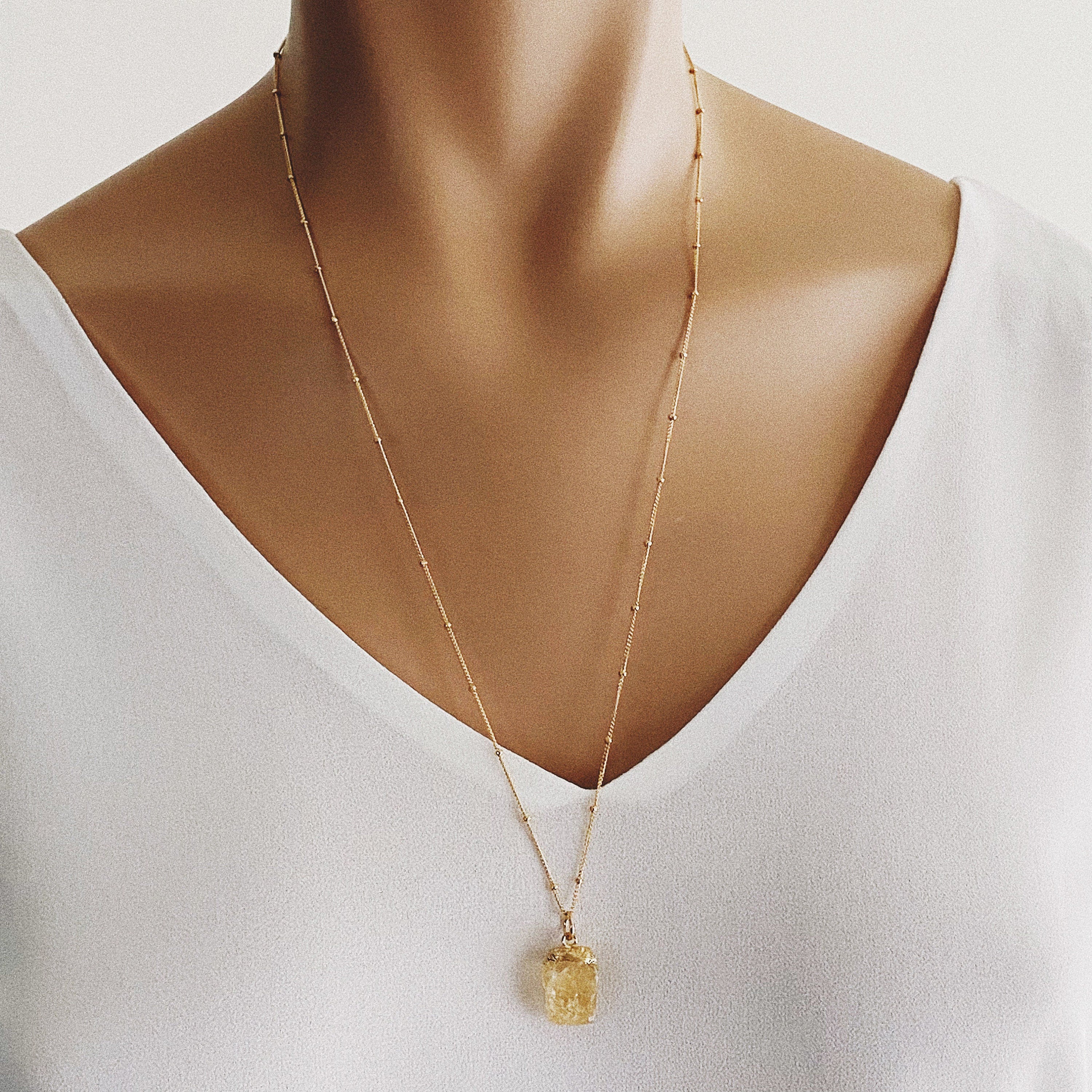 Genuine Raw Citrine Gemstone on 14k Gold Filled Satellite Chain Necklaces Soul & Little Rose