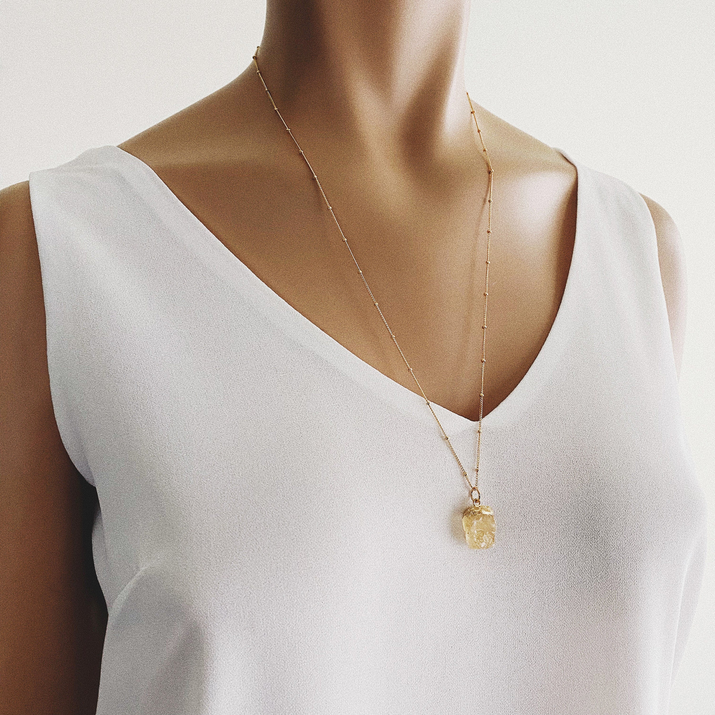 Genuine Raw Citrine Gemstone on 14k Gold Filled Satellite Chain Necklaces Soul & Little Rose