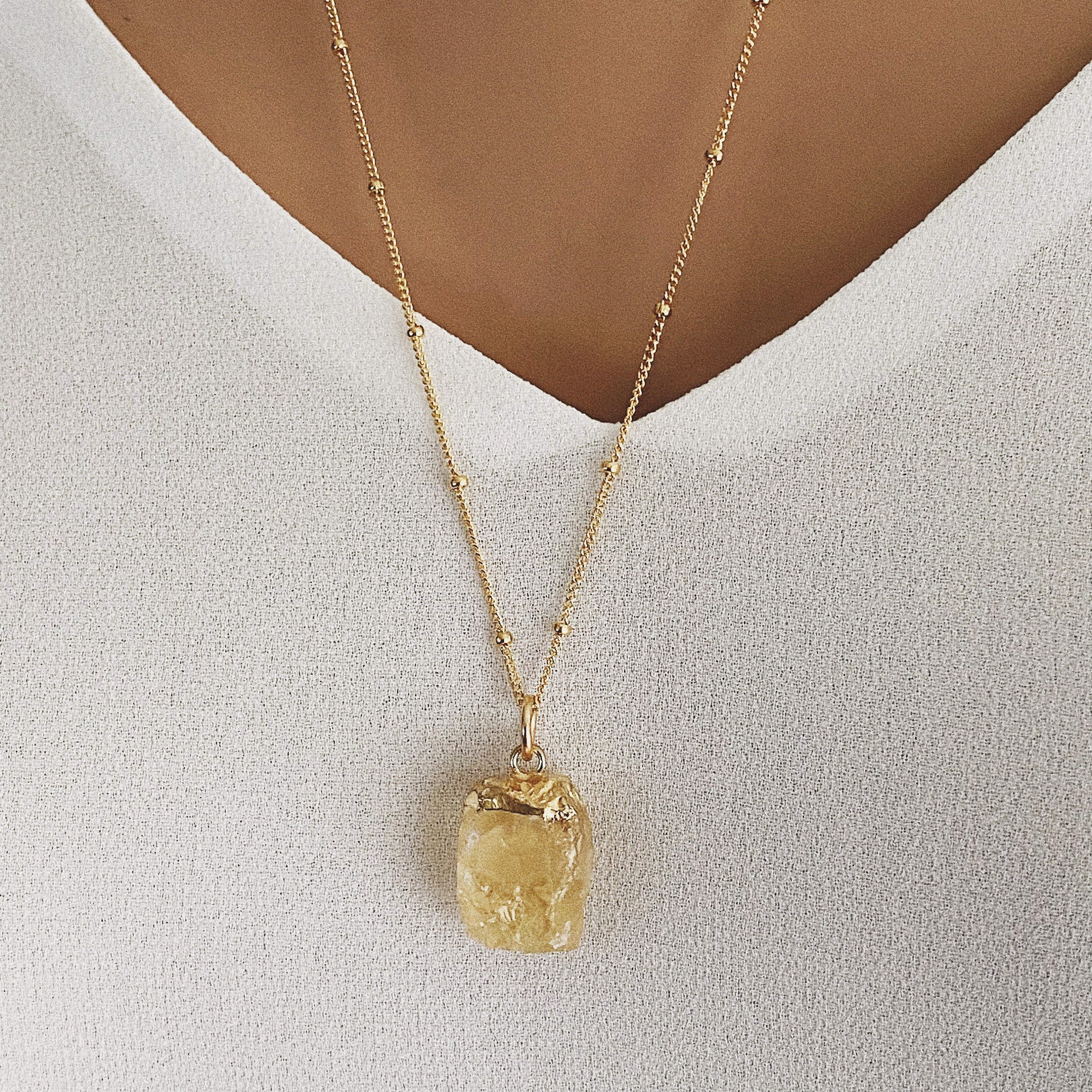 Genuine Raw Citrine Gemstone on 14k Gold Filled Satellite Chain Necklaces Soul & Little Rose