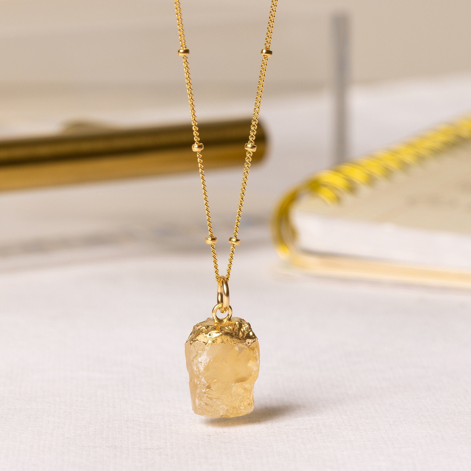 Genuine Raw Citrine Gemstone on 14k Gold Filled Satellite Chain Necklaces Soul & Little Rose
