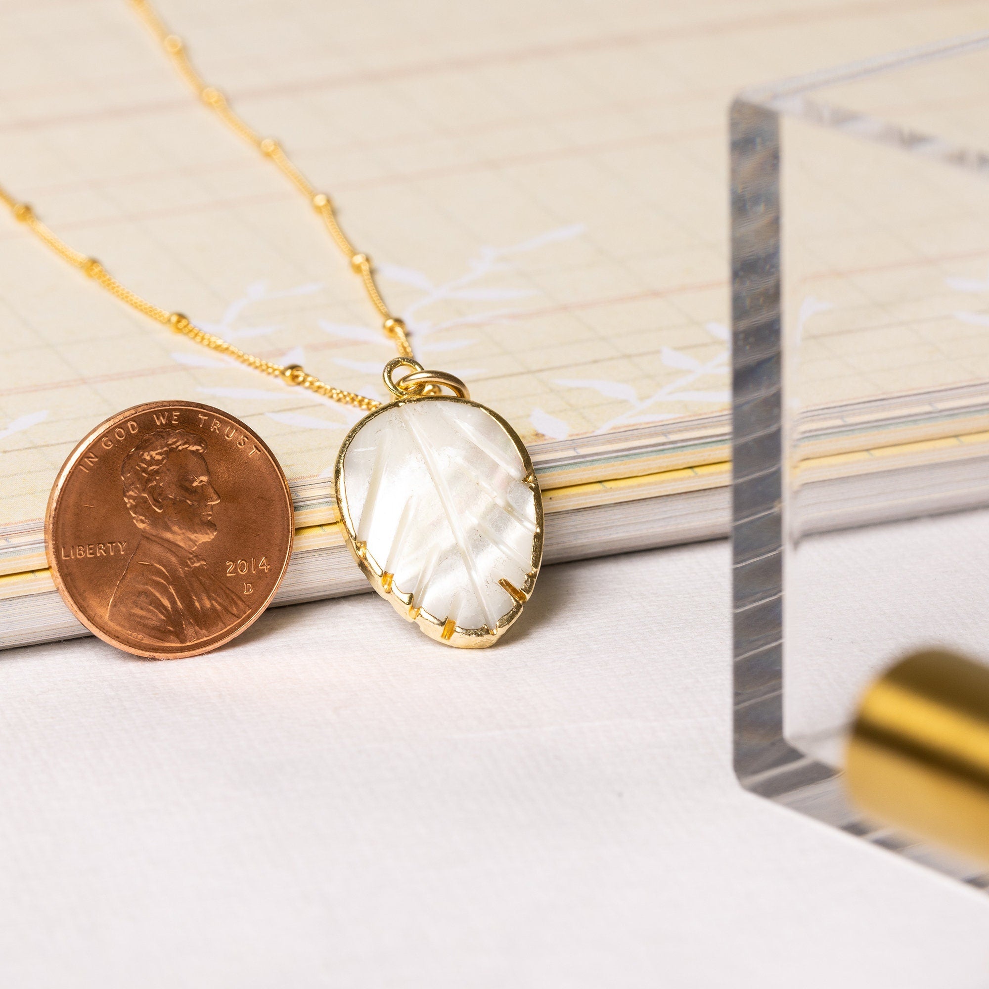 Gold Mother of Pearl Leaf Pendant Necklace Necklaces Soul & Little Rose