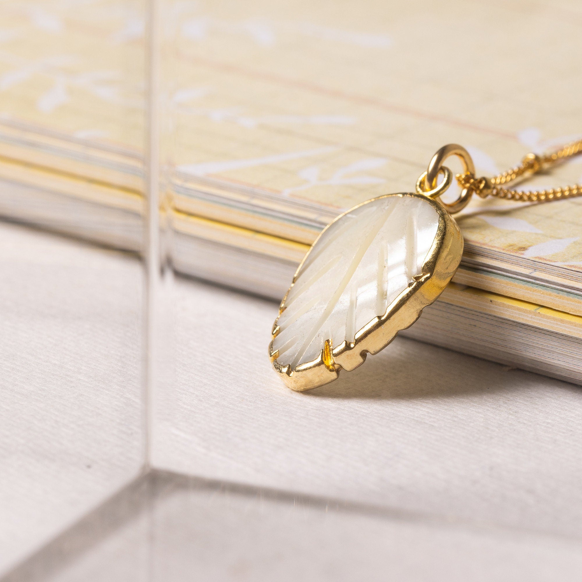 Gold Mother of Pearl Leaf Pendant Necklace Necklaces Soul & Little Rose