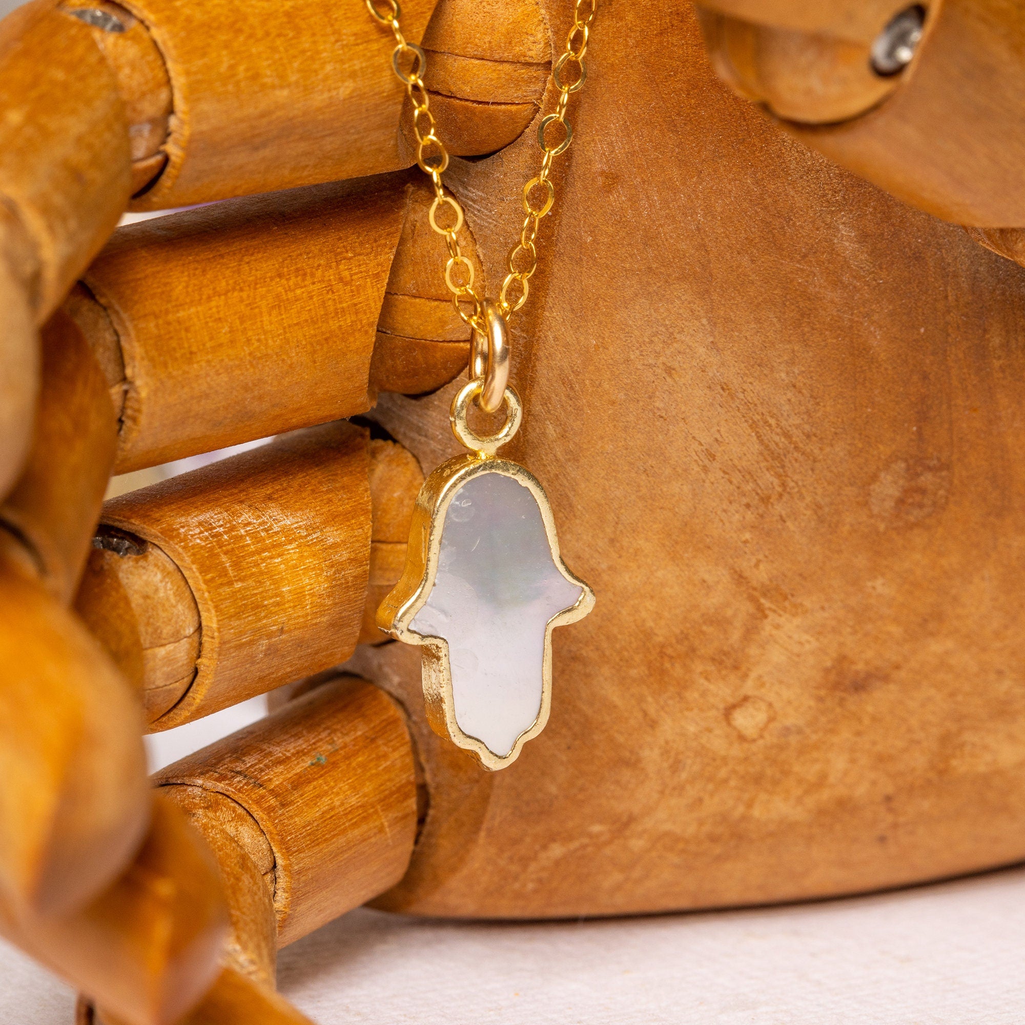 Mother of Pearl Mini Hamsa Necklace 14k Gold Filled Chain Necklaces Soul & Little Rose