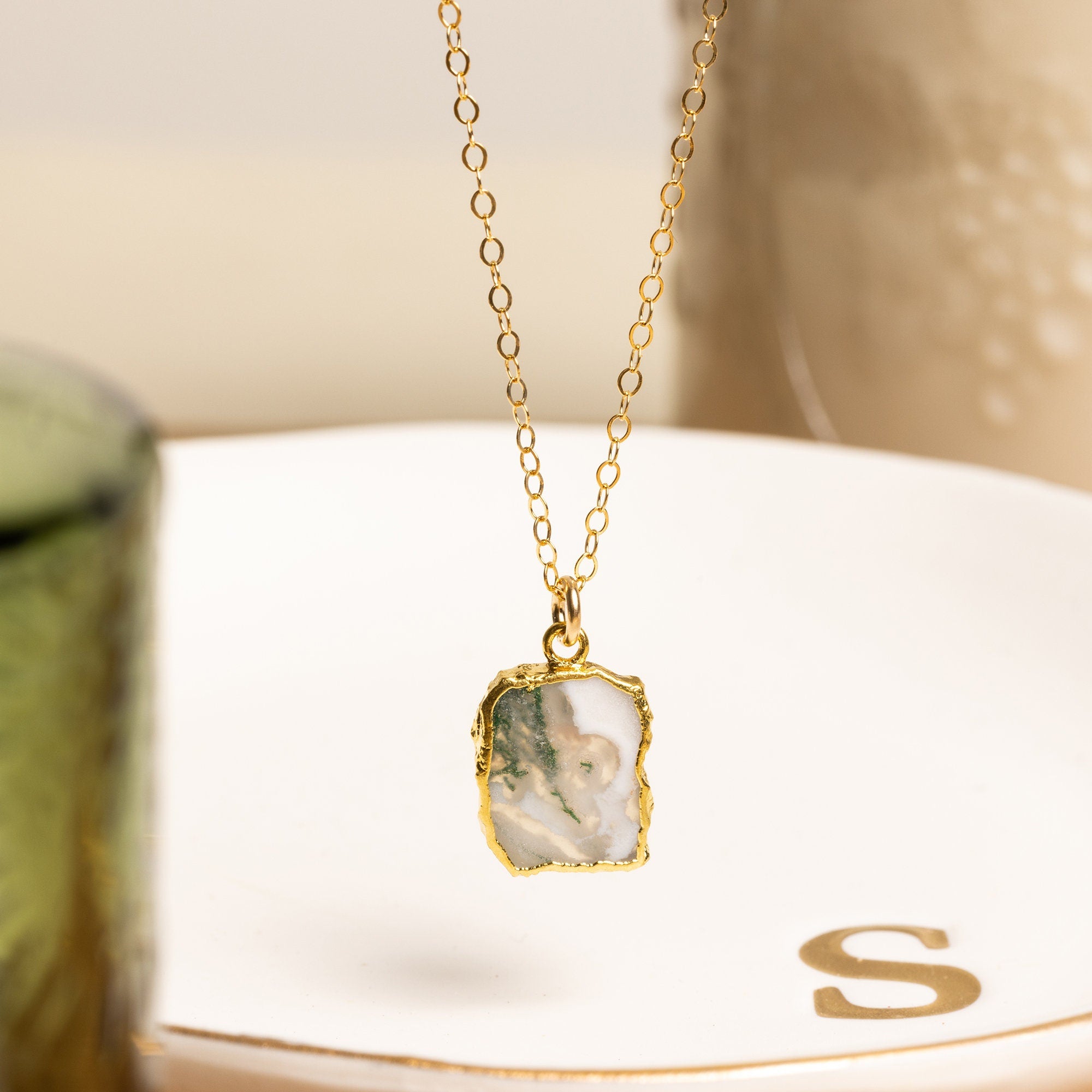 Solar Quartz Slice with Moss Necklace with 14k Gold Filled Chain Necklaces Soul & Little Rose