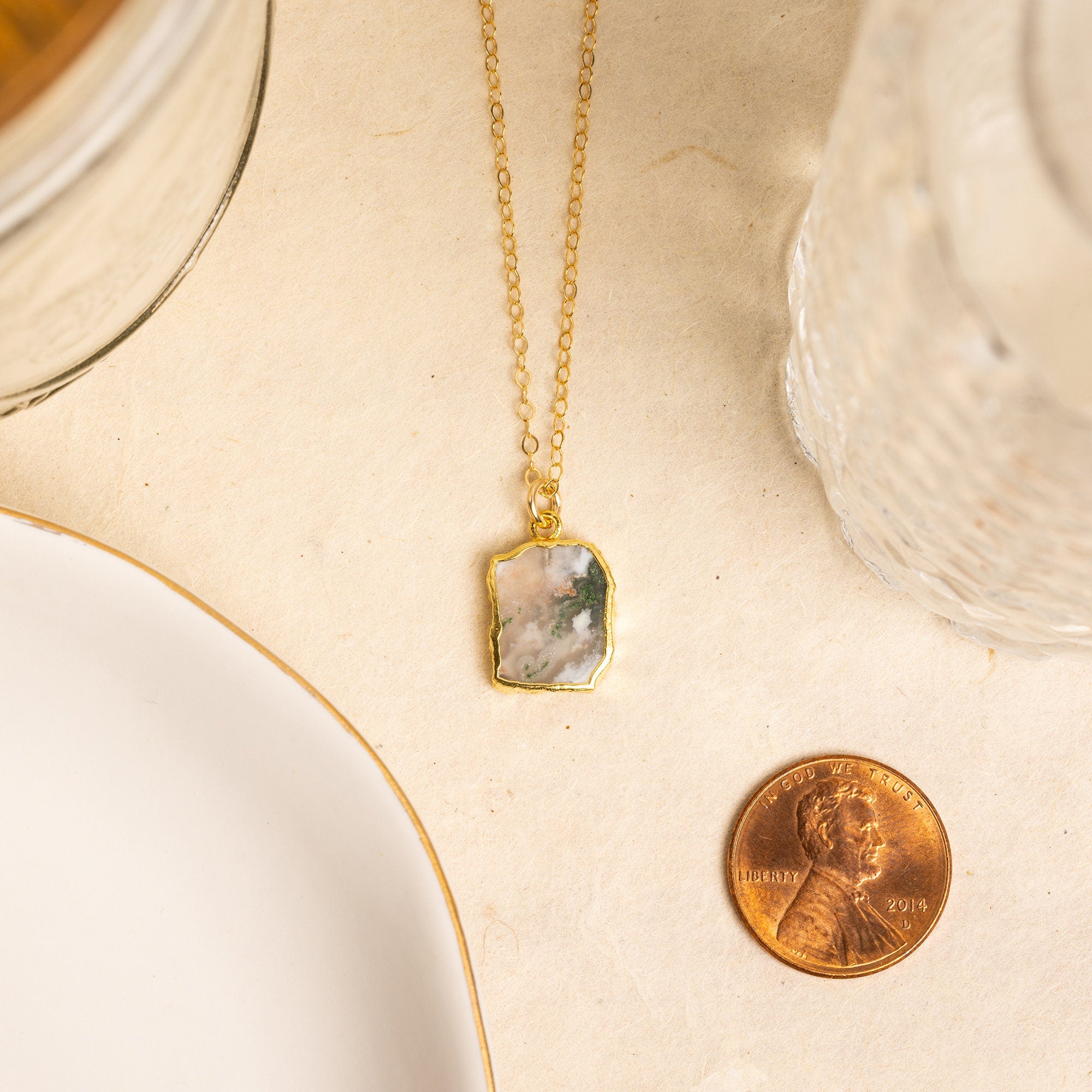 Solar Quartz Slice with Moss Necklace with 14k Gold Filled Chain Necklaces Soul & Little Rose