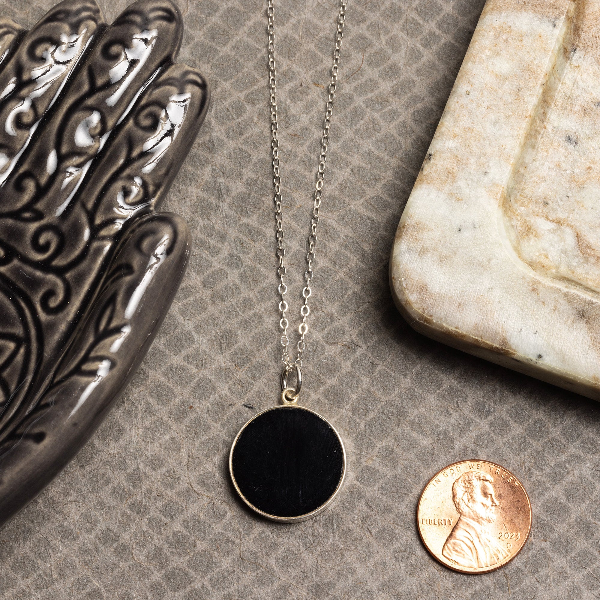 Black Obsidian Necklace in 925 Sterling Silver Cable Chain Necklaces Soul & Little Rose