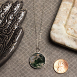 Moss Agate Round Circle Pendant Necklace 925 Sterling Silver Cable Chain Necklaces Soul & Little Rose