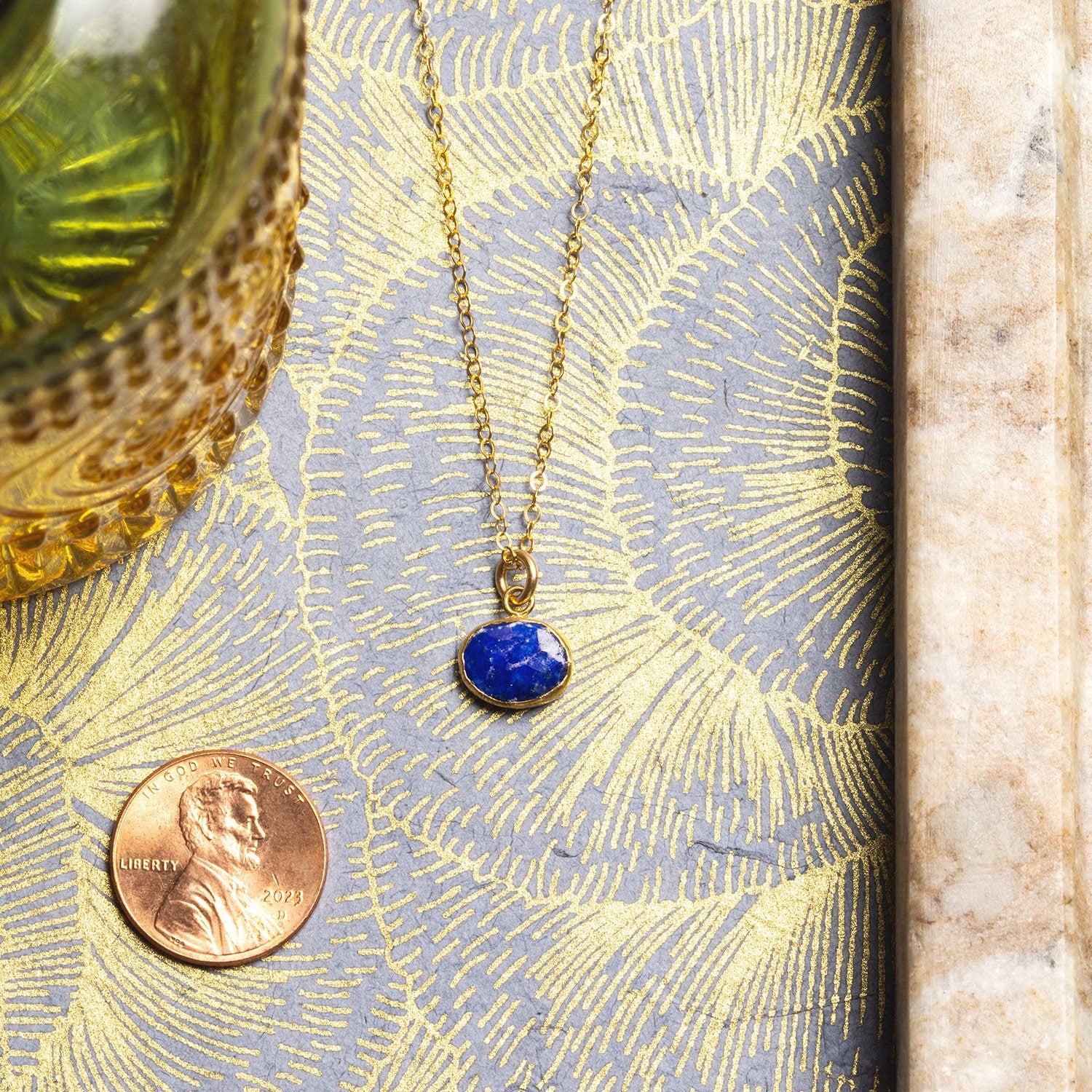 Lapis Lazuli Oval Necklace on 14k Gold Filled Dainty Cable Chain Necklaces Soul & Little Rose