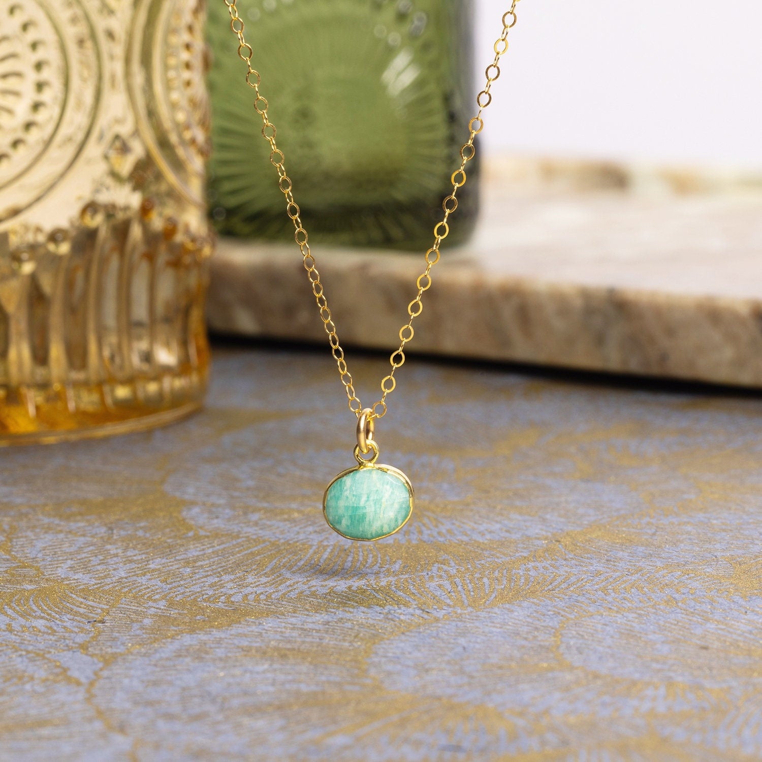 Amazonite Gold Oval Necklace Necklaces Soul & Little Rose   