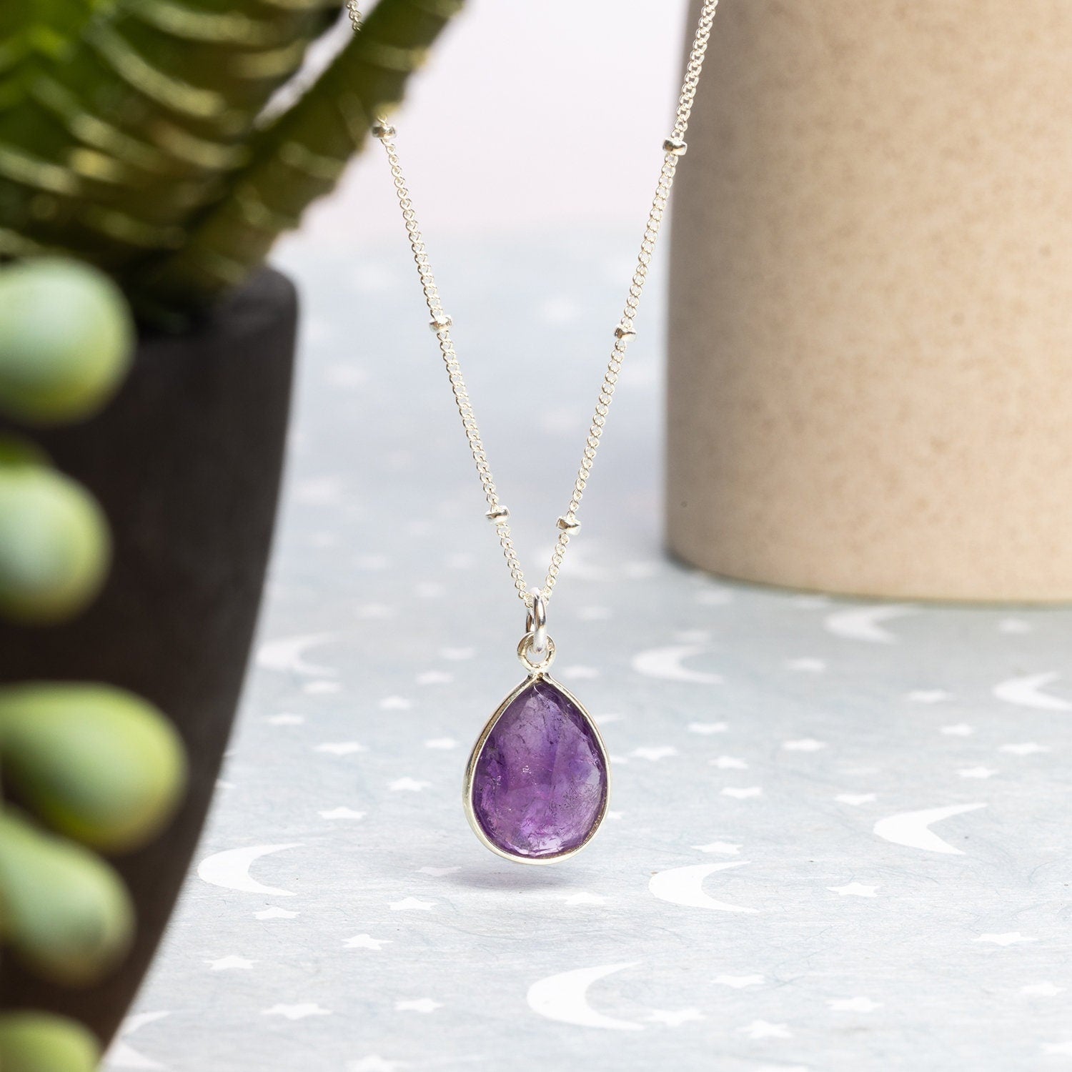 Amethyst Drop Pendant on 925 Sterling Silver Chain Necklaces Soul & Little Rose   
