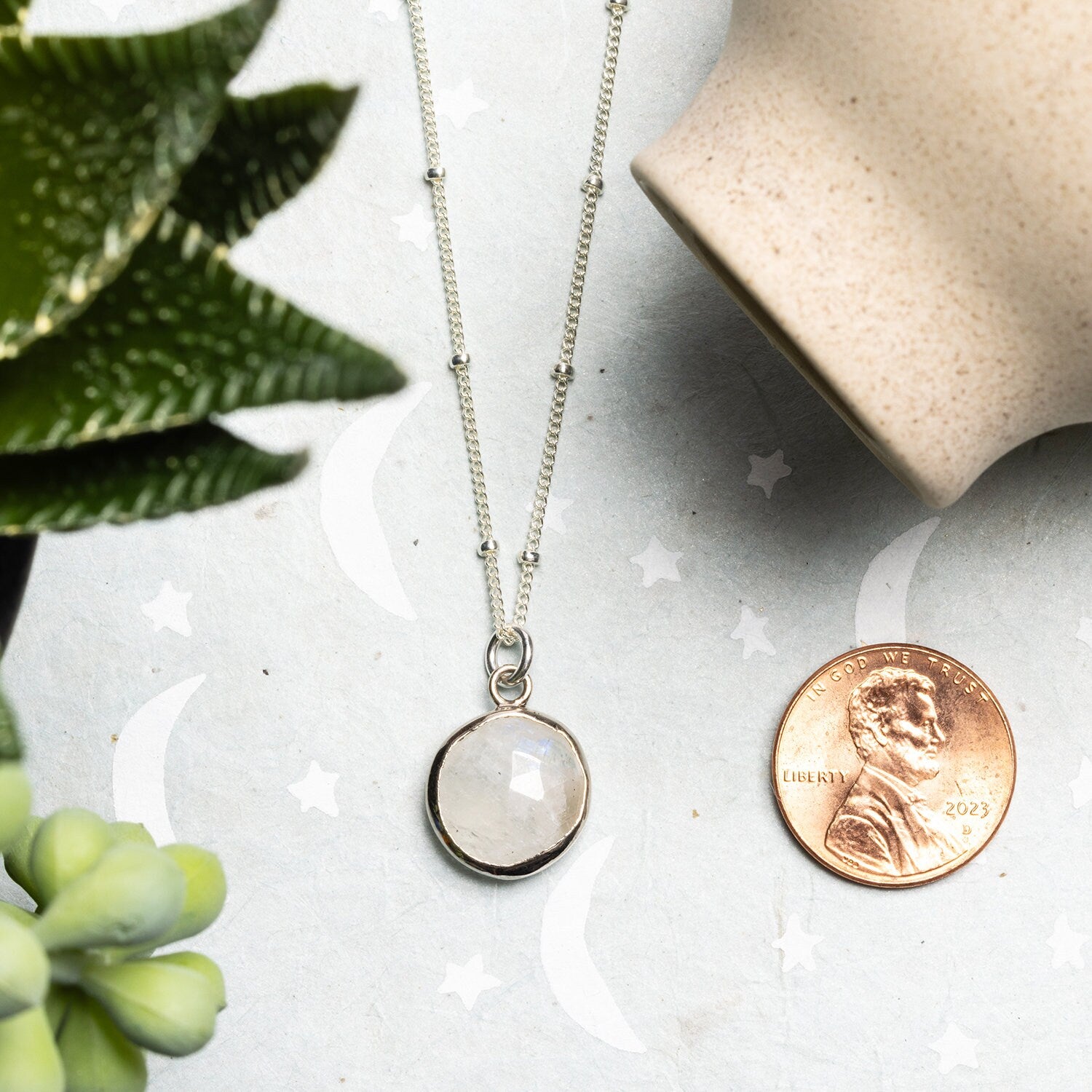 Moonstone Round Pendant 925 Sterling Silver Necklaces Soul & Little Rose