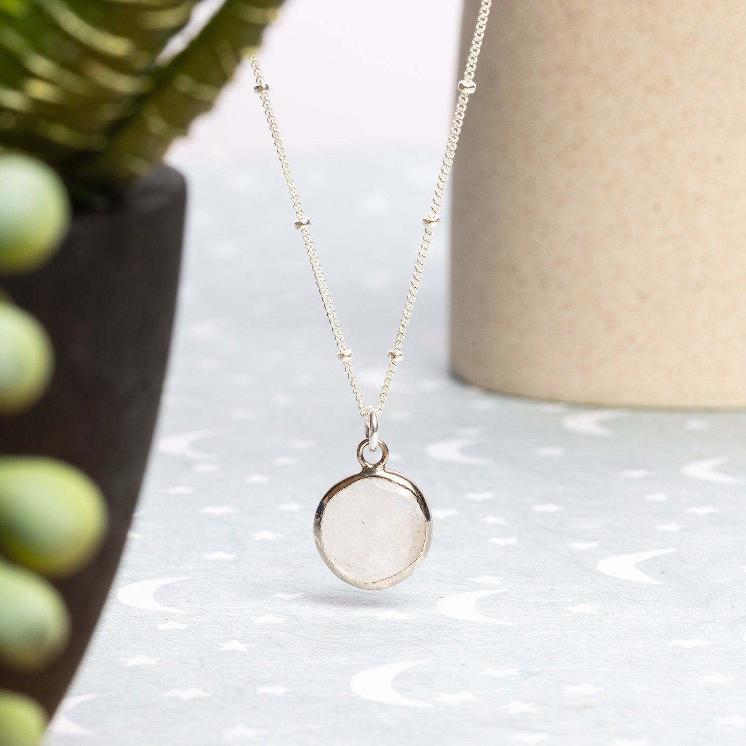 Moonstone Round Pendant 925 Sterling Silver Necklaces Soul & Little Rose