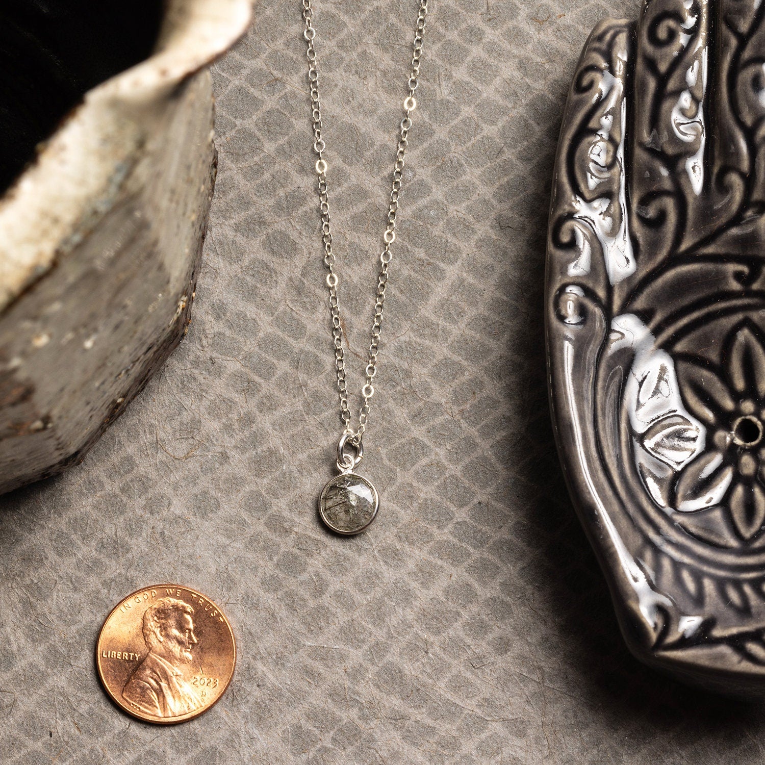 Tourmalinated Quartz Round Shape Pendant 925 Sterling Silver Necklaces Soul & Little Rose