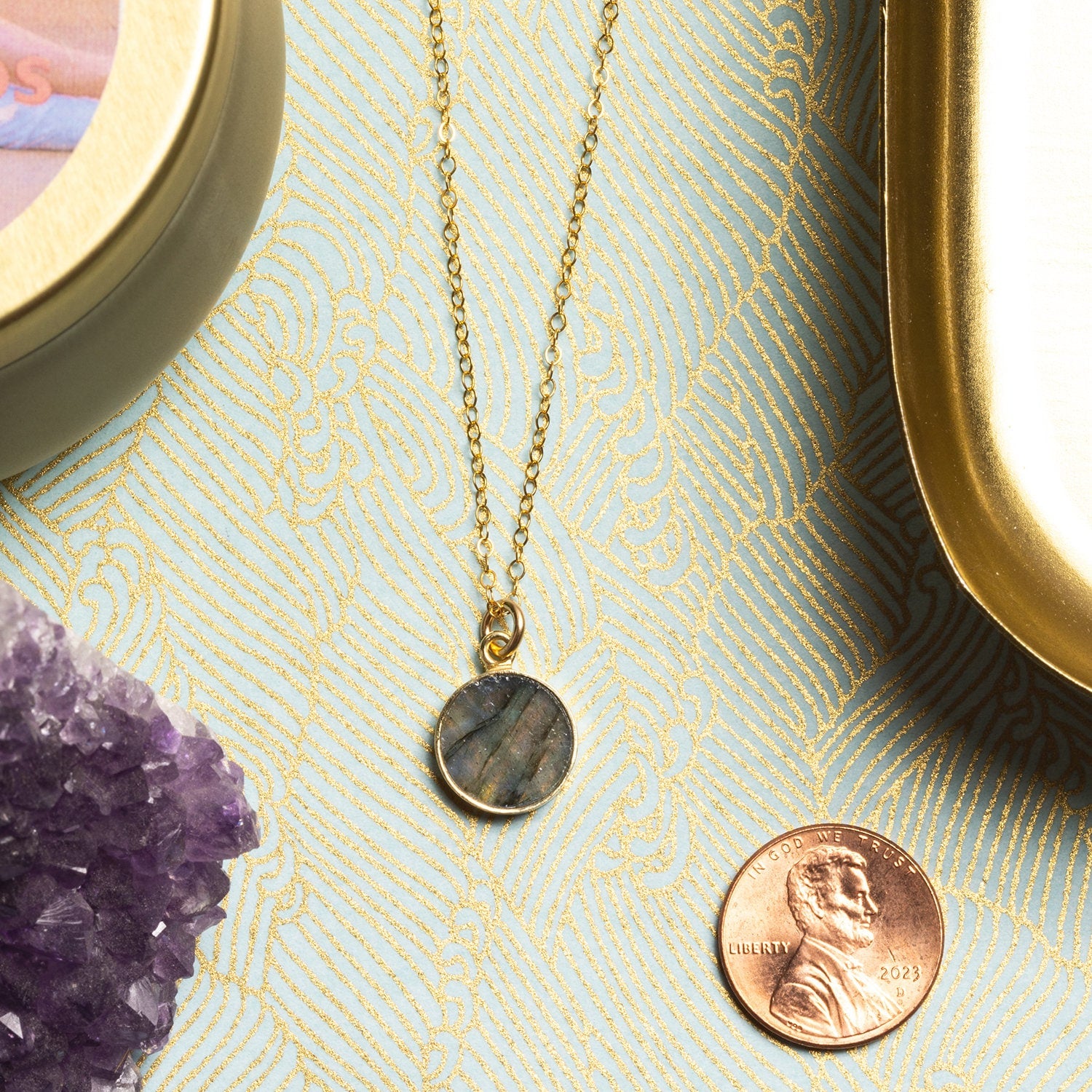 Labradorite 14K Gold Filled Round Pendant Necklace Necklaces Soul & Little Rose   