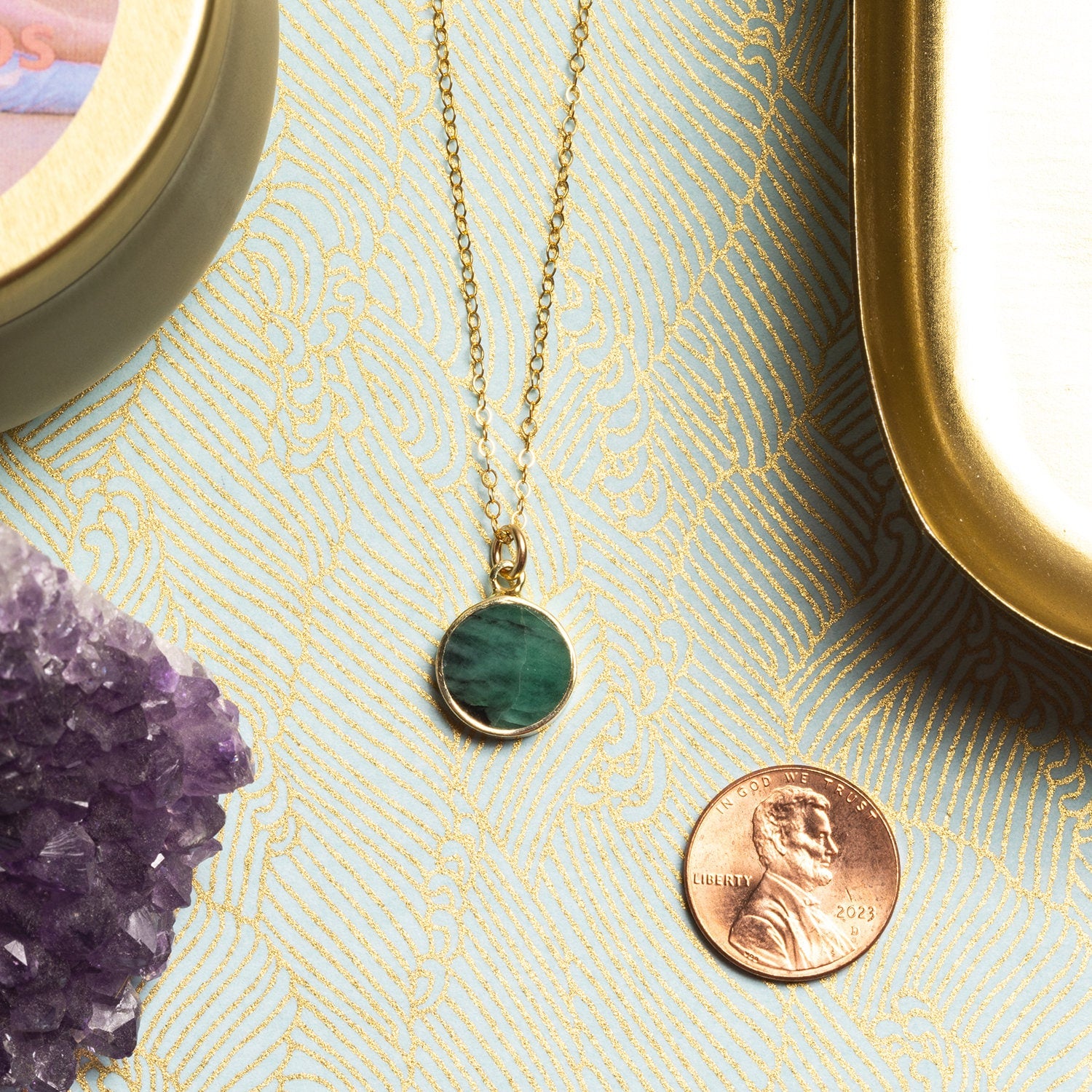 Emerald 14K Gold Filled Round Pendant Necklace Necklaces Soul & Little Rose