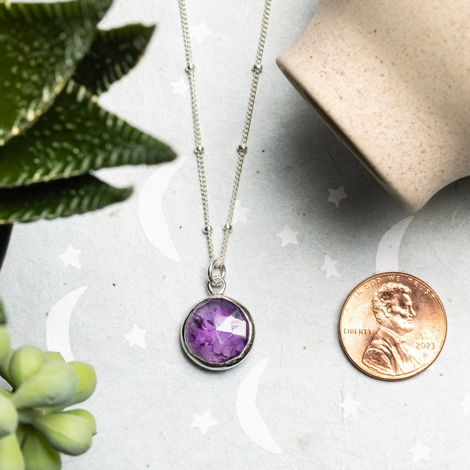 Amethyst Rounded Pendant 925 Sterling Silver Chain Necklace Necklaces Soul & Little Rose