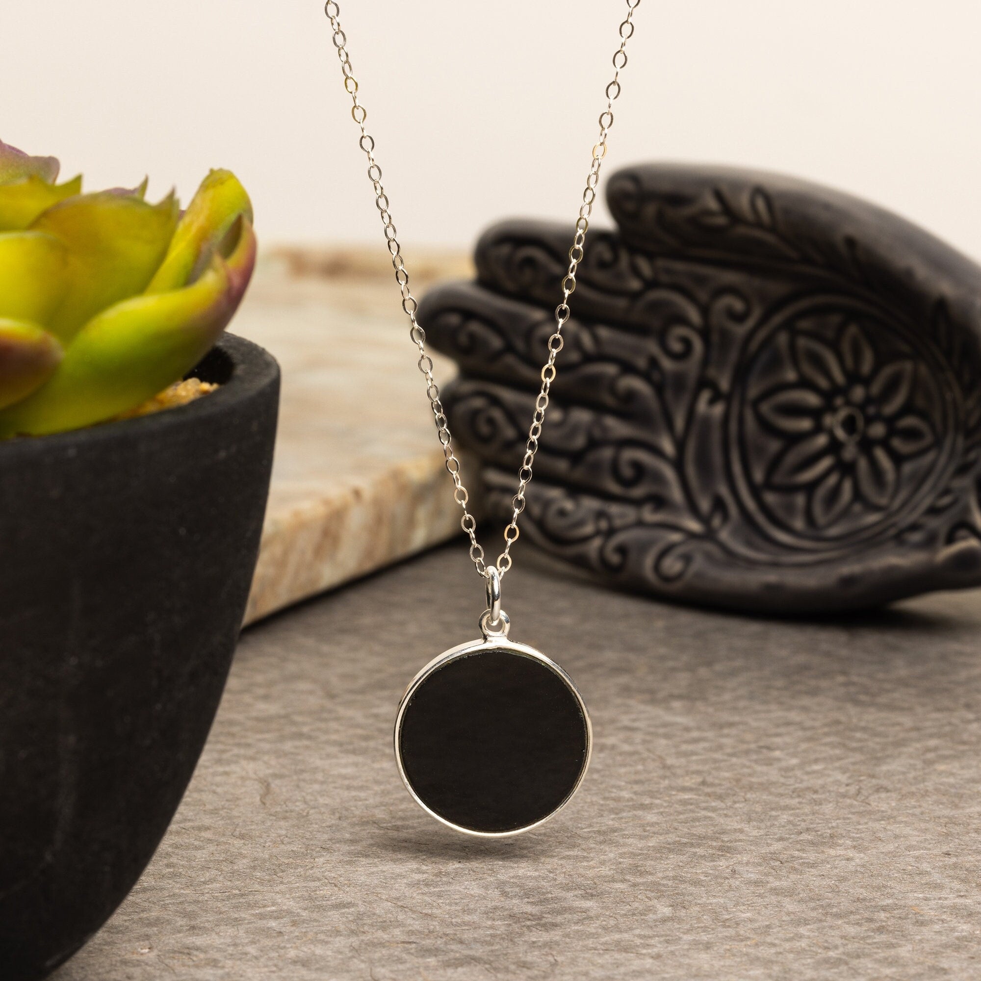 Black Obsidian Necklace in 925 Sterling Silver Cable Chain Necklaces Soul & Little Rose
