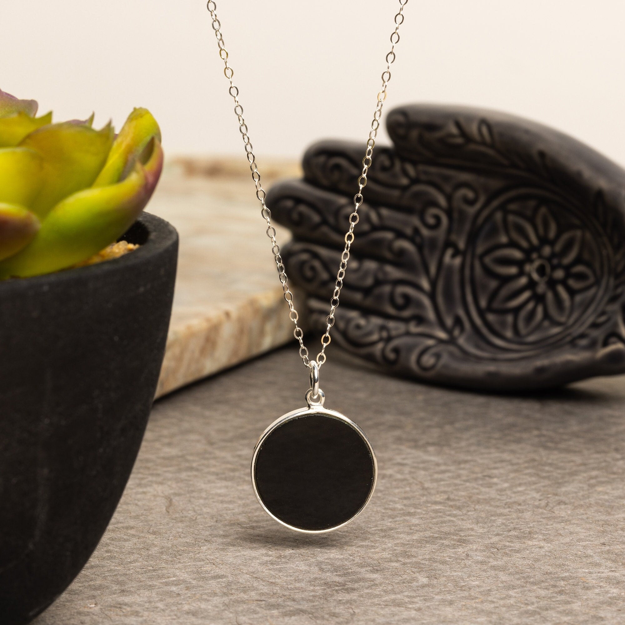 Black Obsidian Necklace in 925 Sterling Silver Cable Chain Necklaces Soul & Little Rose   