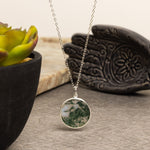 Moss Agate Round Circle Pendant Necklace 925 Sterling Silver Cable Chain Necklaces Soul & Little Rose