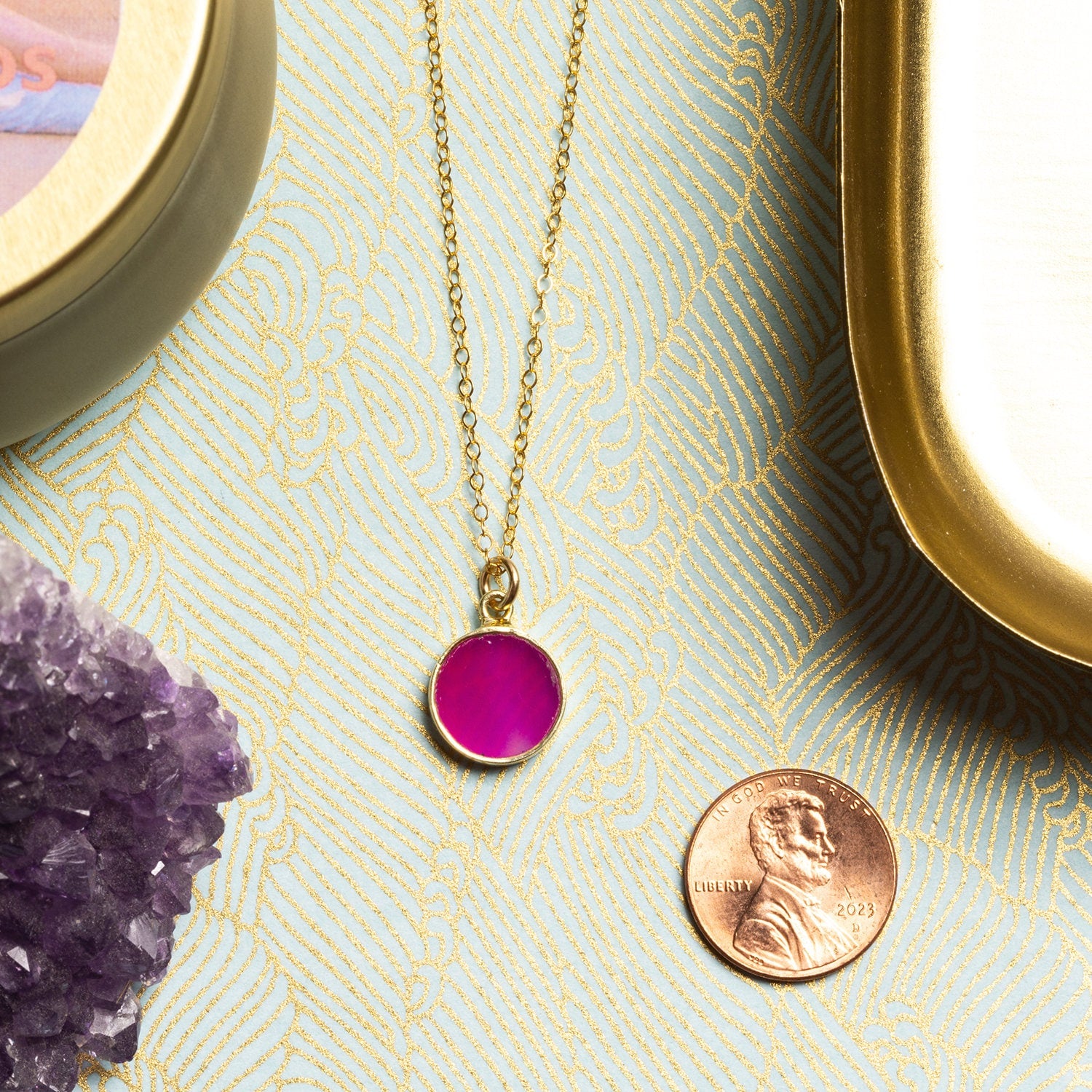Fuchsia Chalcedony 14K Gold Filled Gold Round Pendant Necklace Necklaces Soul & Little Rose