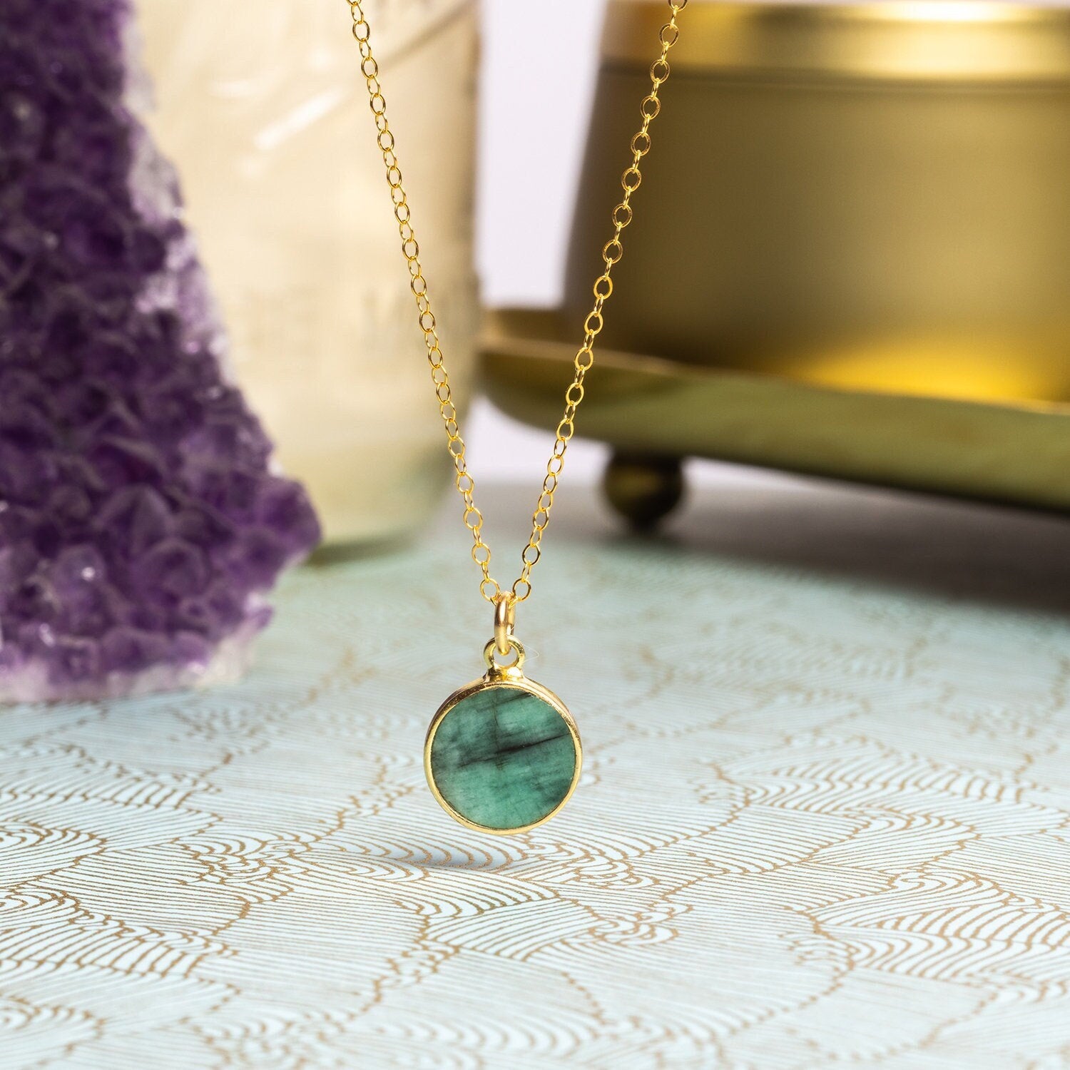 Emerald 14K Gold Filled Round Pendant Necklace Necklaces Soul & Little Rose