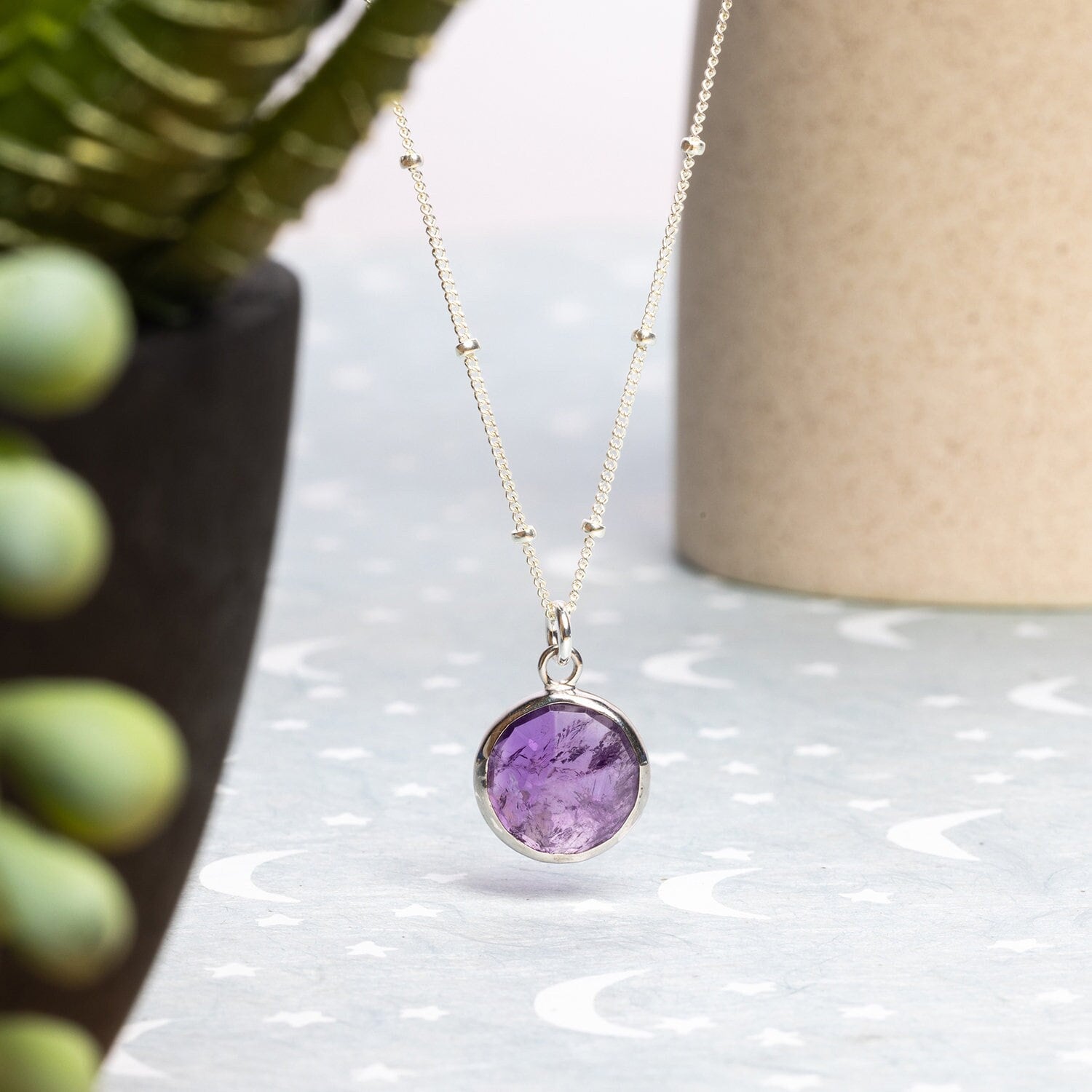 Amethyst Gemstone Pendant Necklace with 18