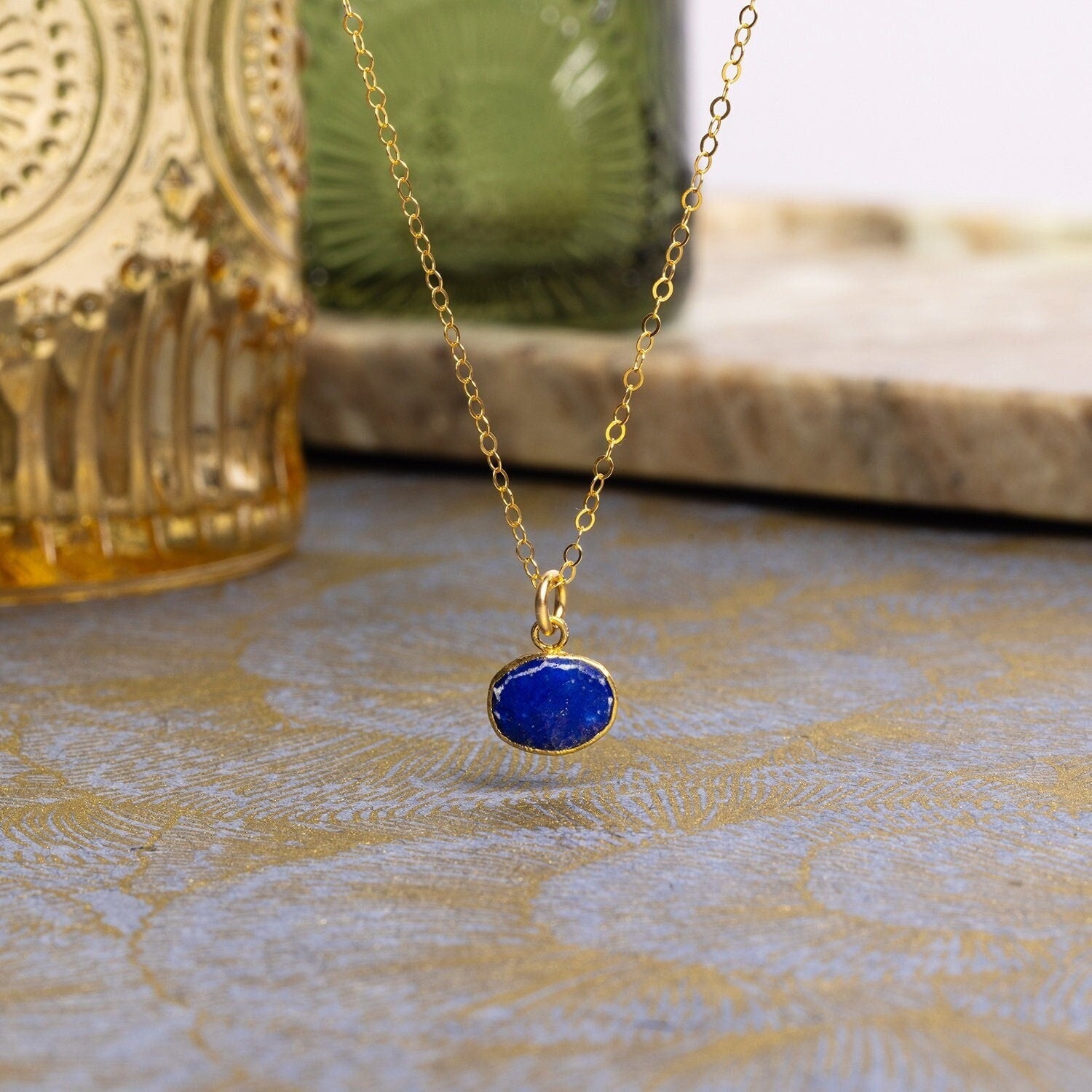 Lapis Lazuli Oval Necklace on 14k Gold Filled Dainty Cable Chain Necklaces Soul & Little Rose