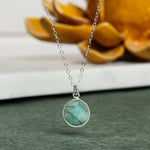 Raw Emerald 925 Sterling Silver Round Disc Pendant on Cable Chain Necklaces Soul & Little Rose