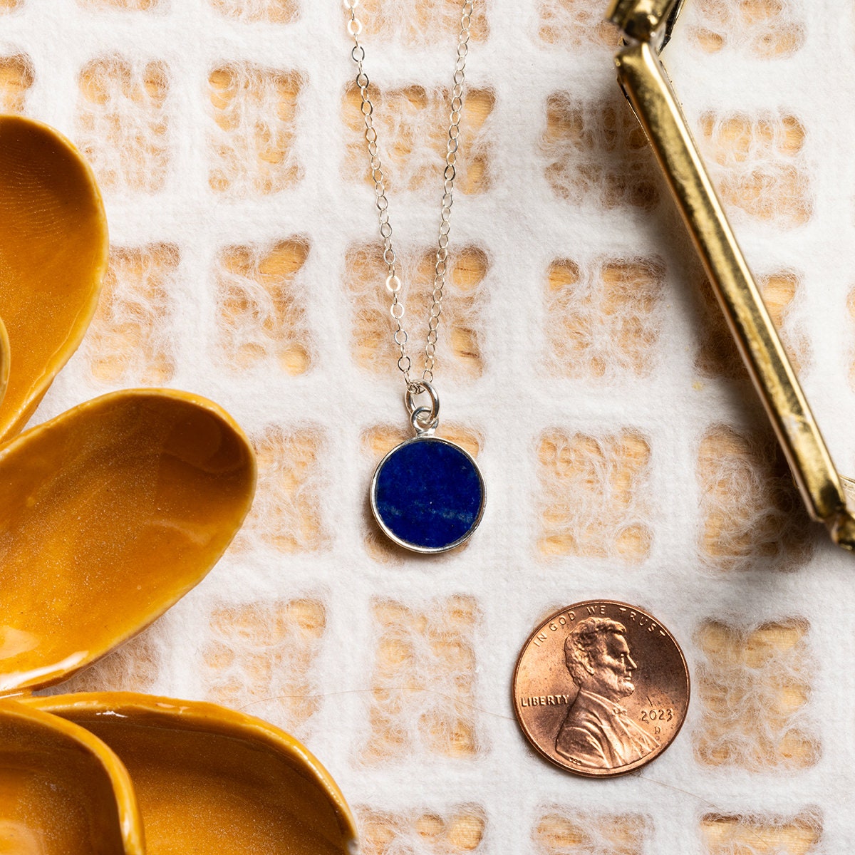 Lapis Lazuli 925 Sterling Silver Circle Shape Pendant on Cable Chain Necklaces Soul & Little Rose