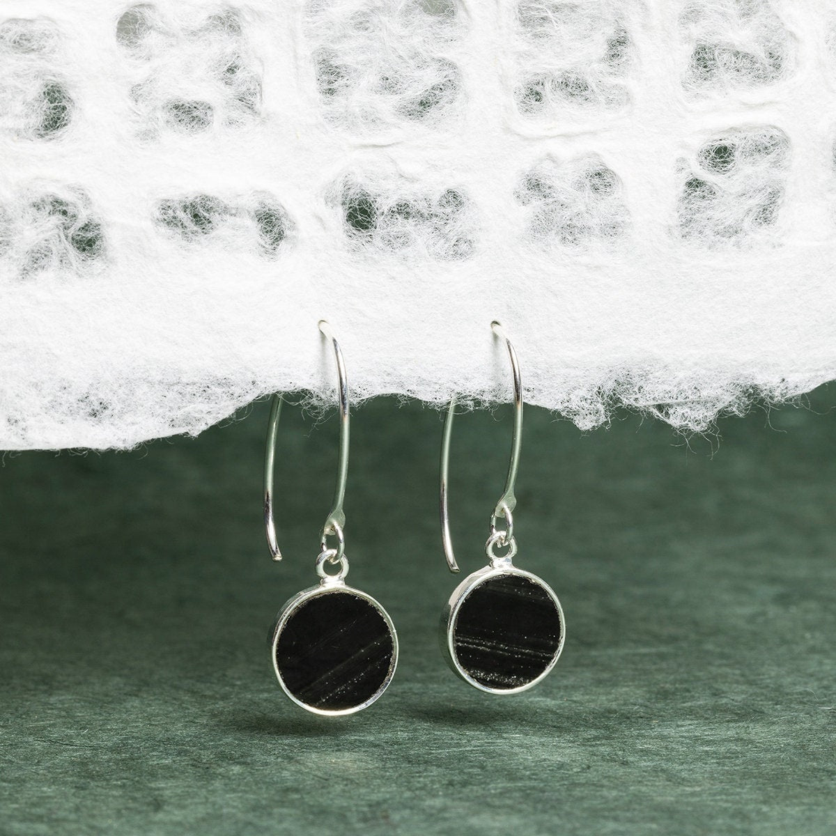 Black Obsidian 925 Sterling Silver long circle drop earrings Earrings Soul & Little Rose   