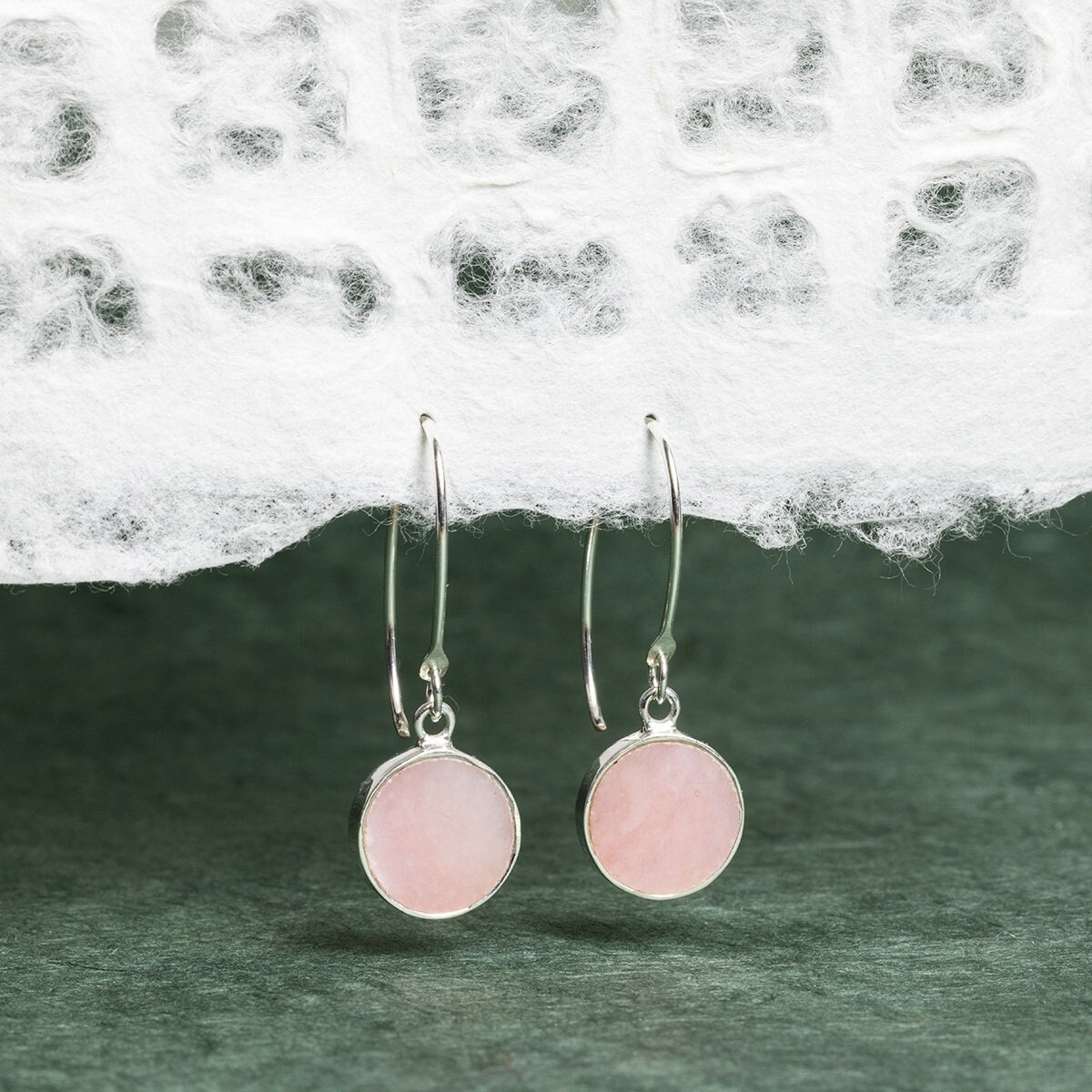 Pink Opal 925 Sterling Silver long circle drop earrings – Soul