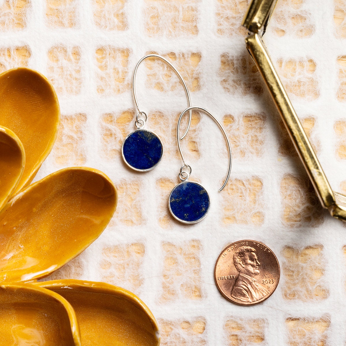 Lapis Lazuli 925 Sterling Silver long circle drop earrings Earrings Soul & Little Rose