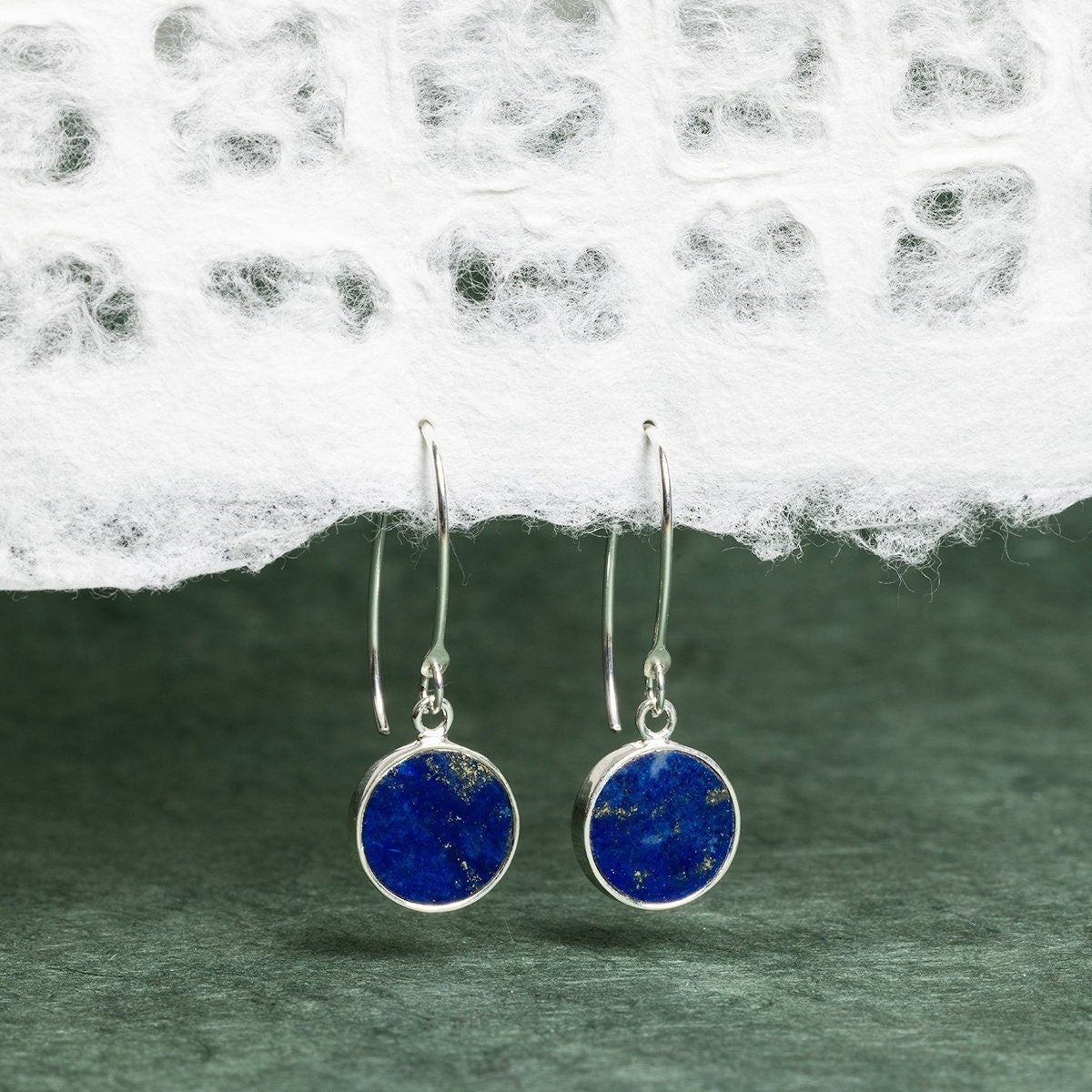 Lapis Lazuli 925 Sterling Silver long circle drop earrings Earrings Soul & Little Rose