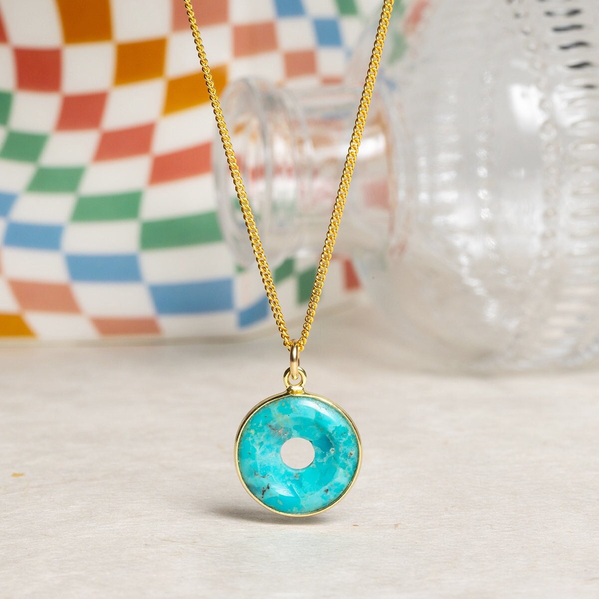 Turquoise 14K Gold Filled Curb Chain Rounded Gemstone Necklace Necklaces Soul & Little Rose   