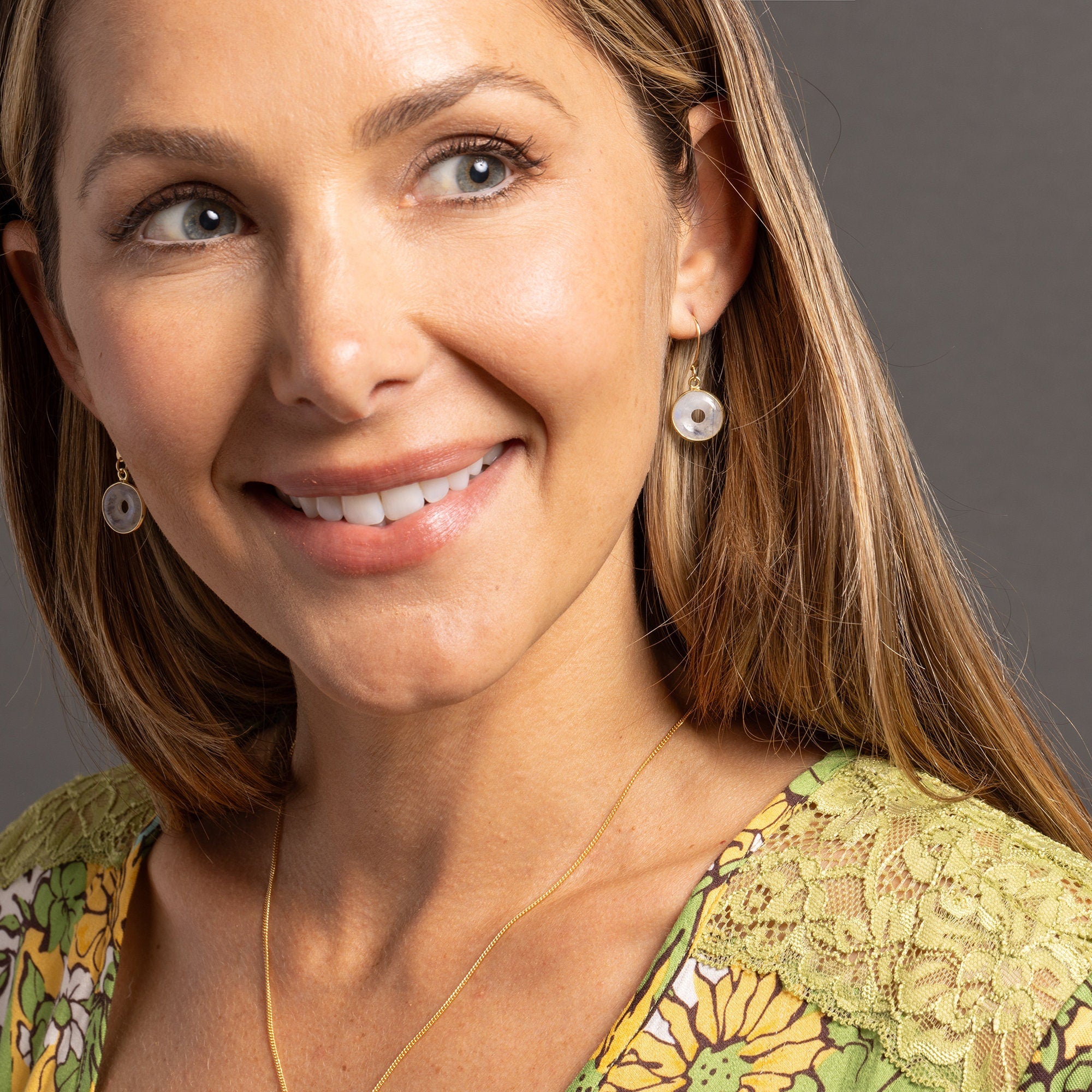 Moonstone Round Dangle Drops w/ 14k Gold Filled Ear-Wire Earrings Earrings Soul & Little Rose