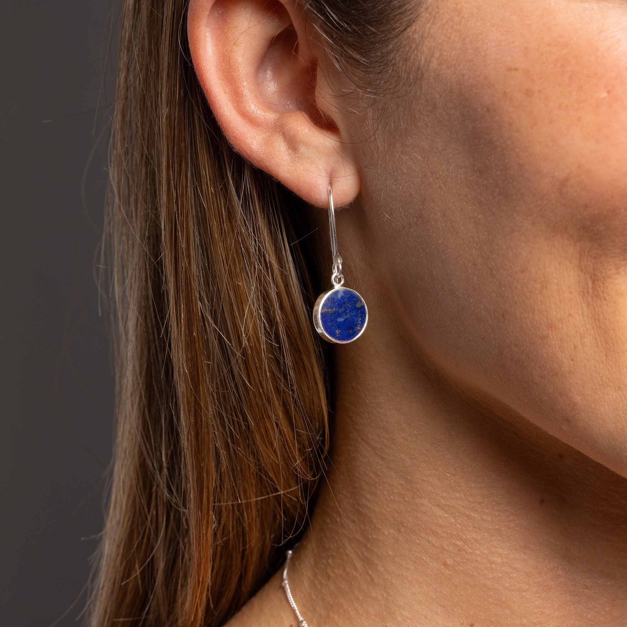 Lapis Lazuli 925 Sterling Silver long circle drop earrings Earrings Soul & Little Rose