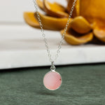 Pink Opal 925 Sterling Silver Circle Shape Pendant on Cable Chain Necklaces Soul & Little Rose