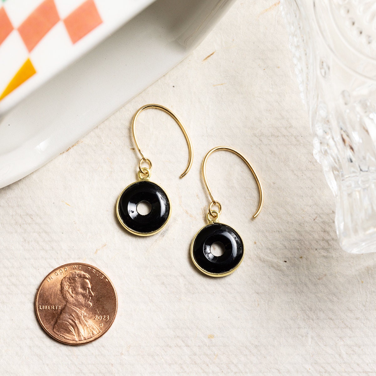 Black Onyx Dangle Drop Earrings with 14k Gold Filled Ear-Wires Earrings Soul & Little Rose