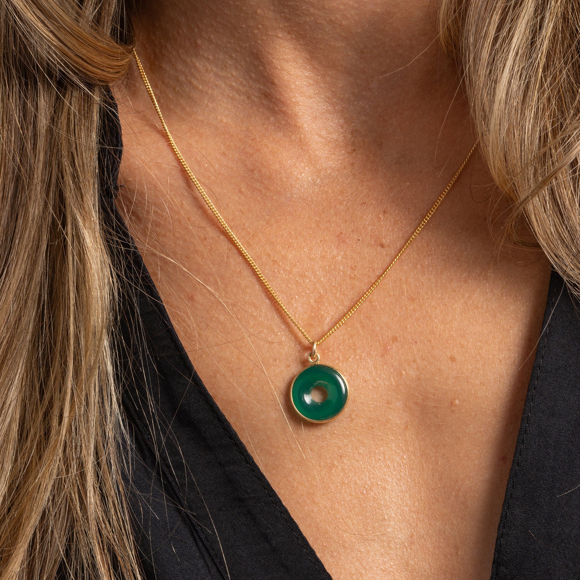 Green Onyx 14K Gold Filled Curb Chain Rounded Gemstone Necklace Necklaces Soul & Little Rose