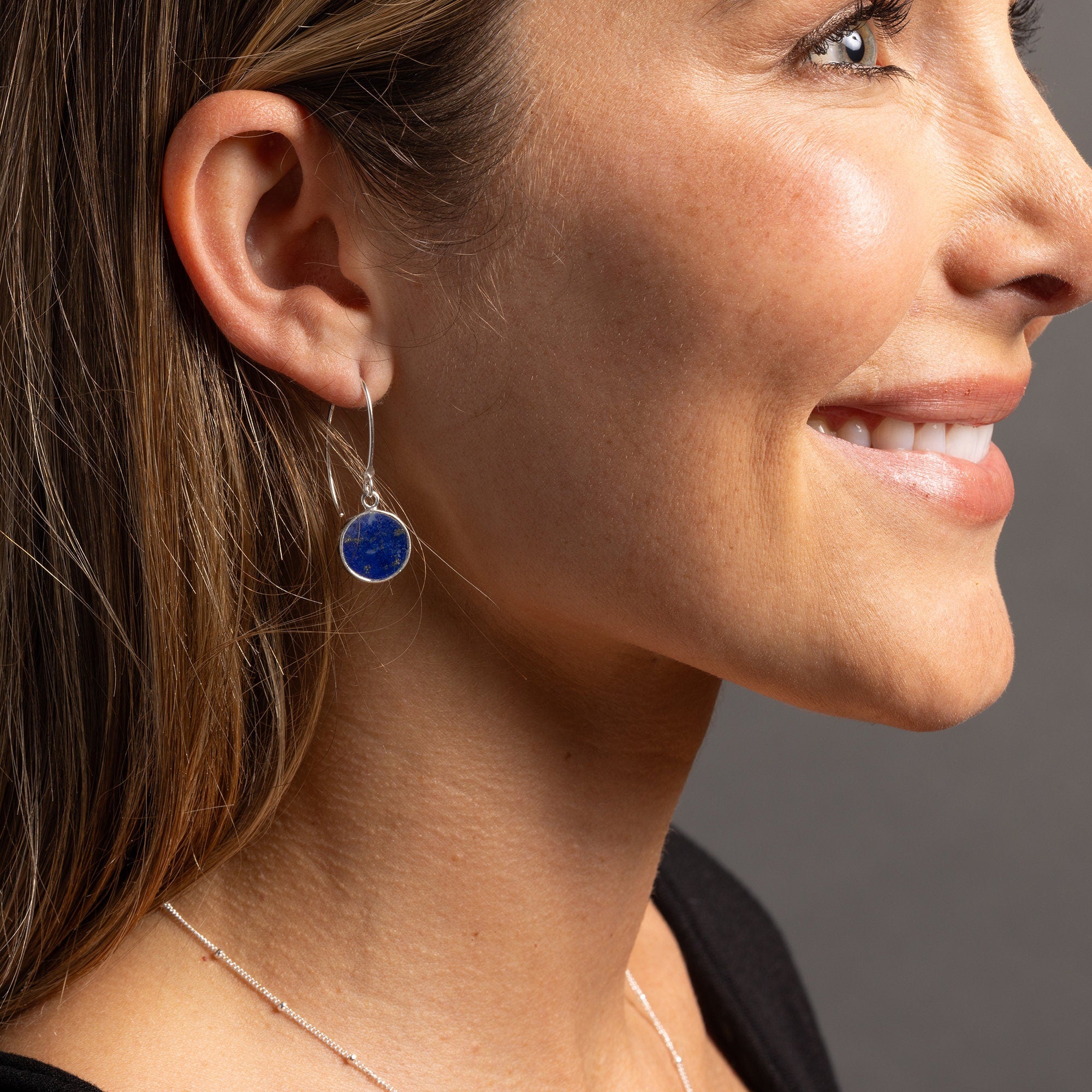 Lapis Lazuli 925 Sterling Silver long circle drop earrings Earrings Soul & Little Rose