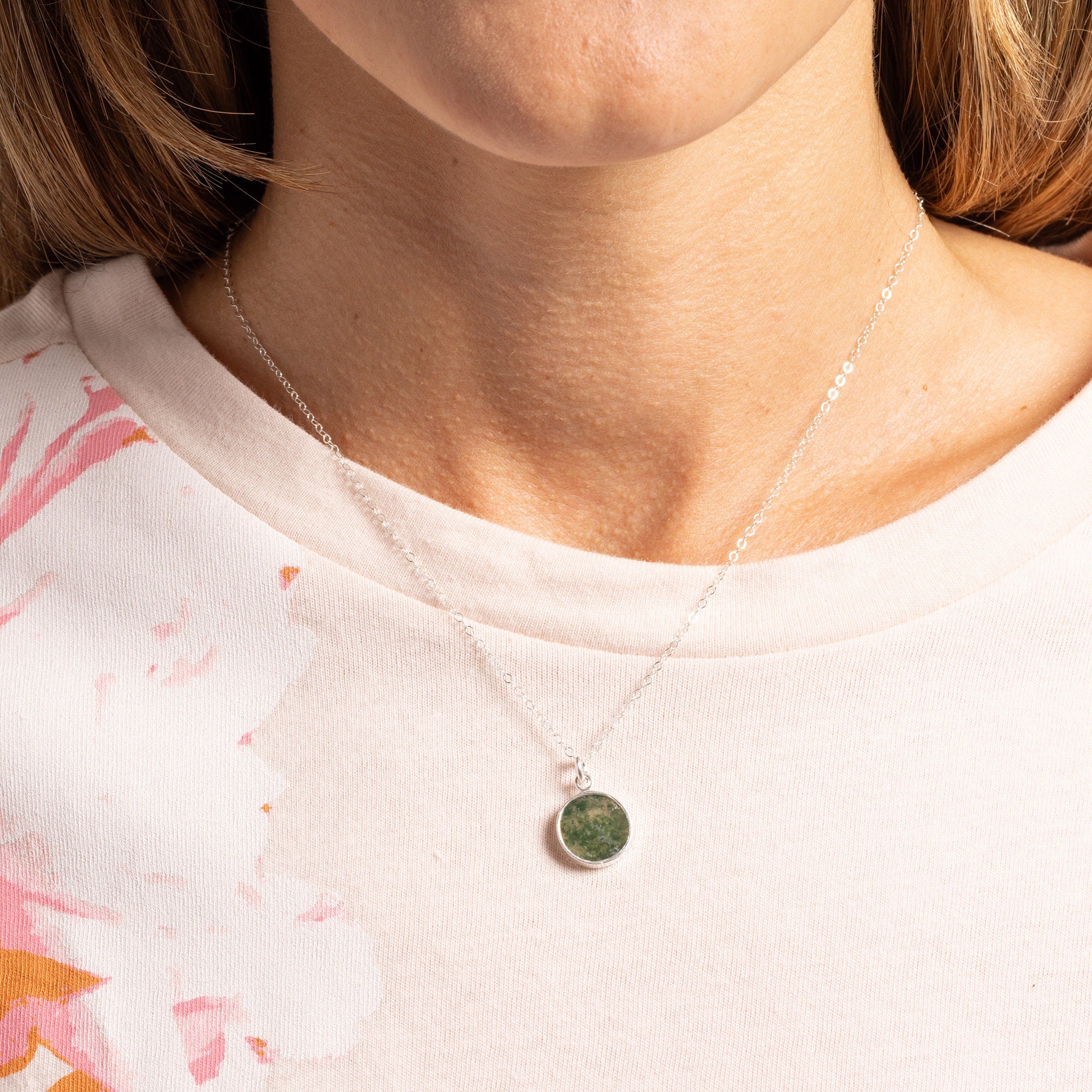 Moss Agate 925 Sterling Silver Round Disc Pendant on Cable Chain Necklaces Soul & Little Rose