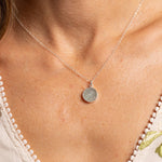 HAquamarine 925 Sterling Silver Round Disc Pendant Cable Chain Necklaces Soul & Little Rose