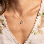 HAquamarine 925 Sterling Silver Round Disc Pendant Cable Chain Necklaces Soul & Little Rose