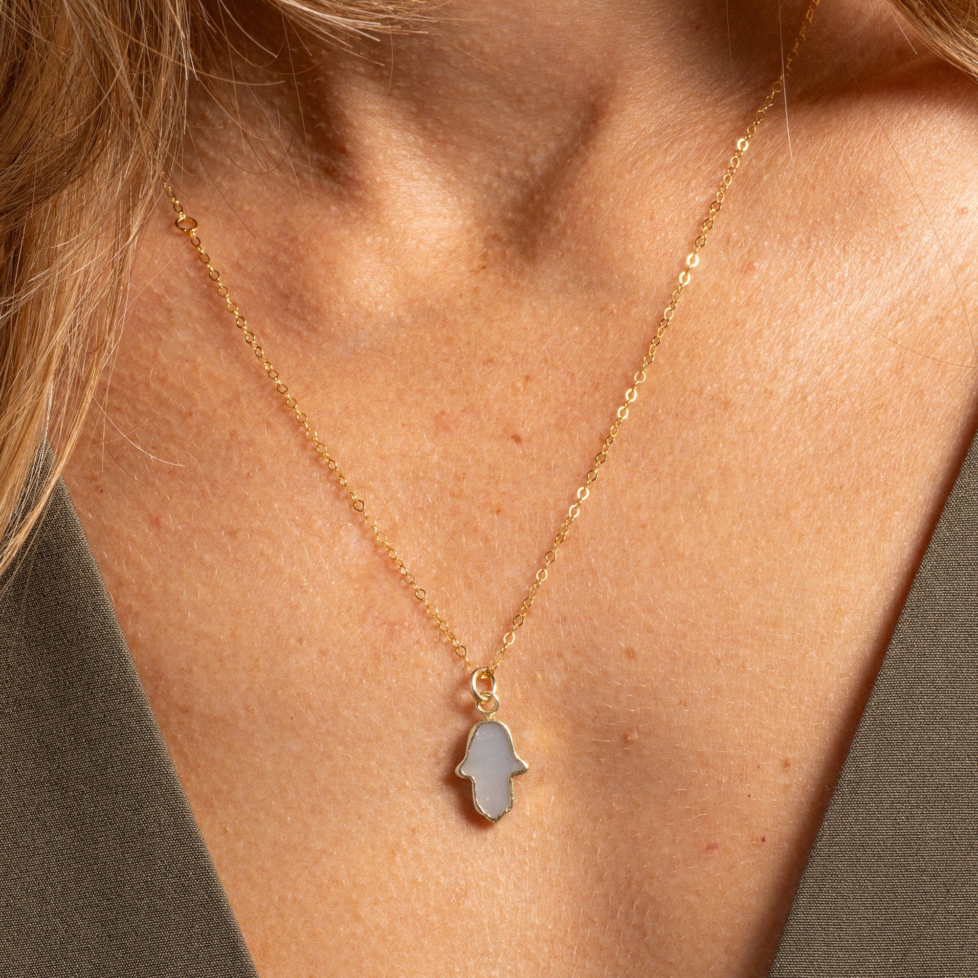 Mother of Pearl Mini Hamsa Necklace 14k Gold Filled Chain Necklaces Soul & Little Rose