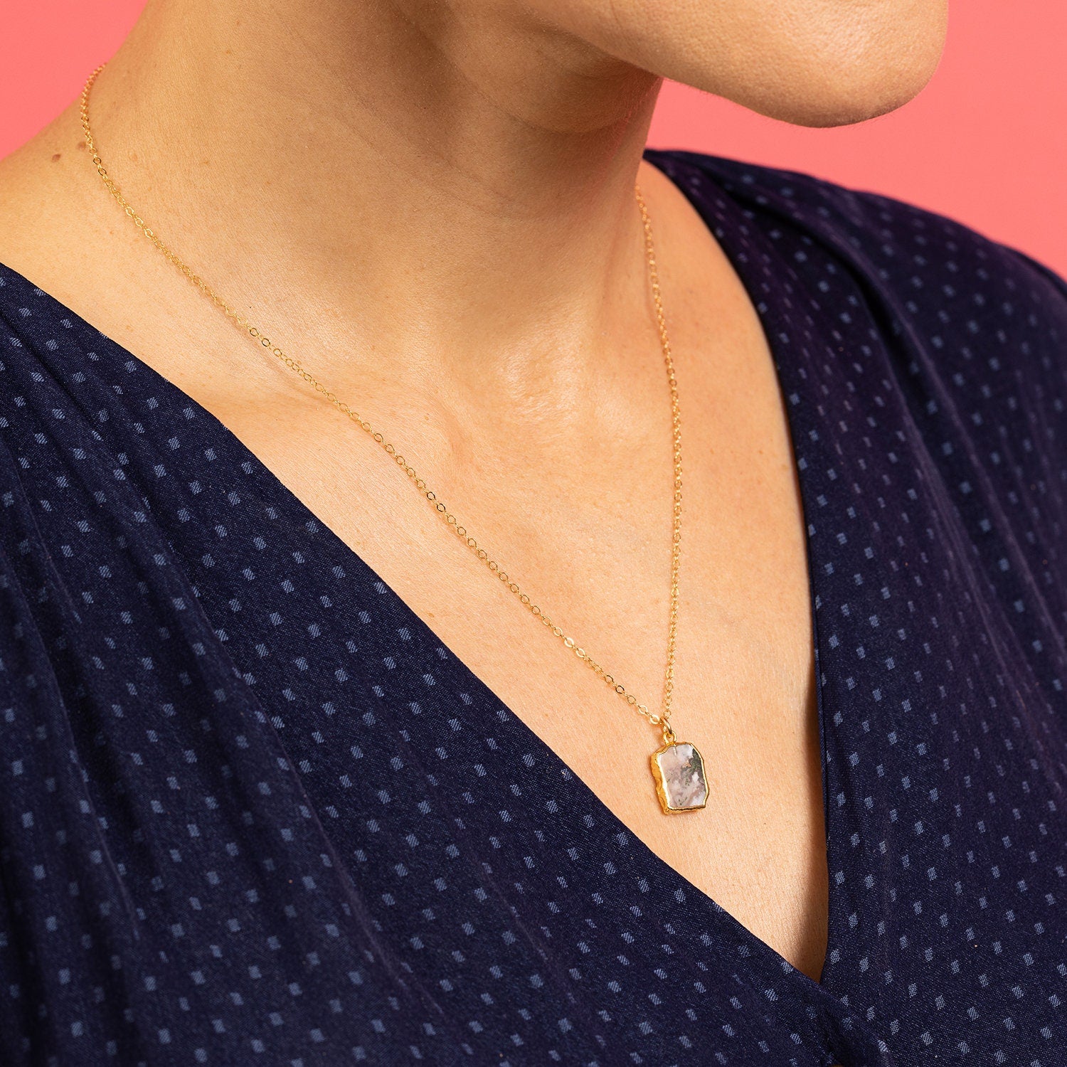 Solar Quartz Slice with Moss Necklace with 14k Gold Filled Chain Necklaces Soul & Little Rose