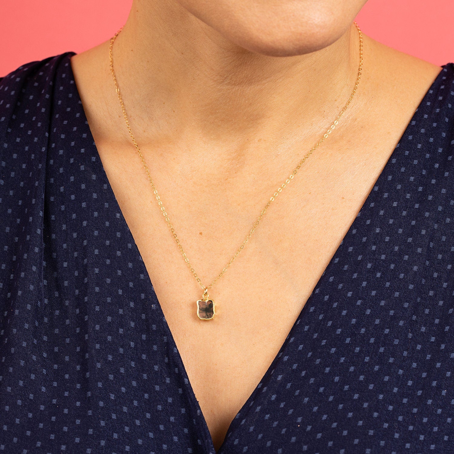 Mini Moss Agate Raw Slice Gold Chain Necklace 14k Gold Filled chain Necklaces Soul & Little Rose