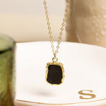 Raw Genuine Black Obsidian Slice Pendant on 14k Gold Filled Chain Necklaces Soul & Little Rose