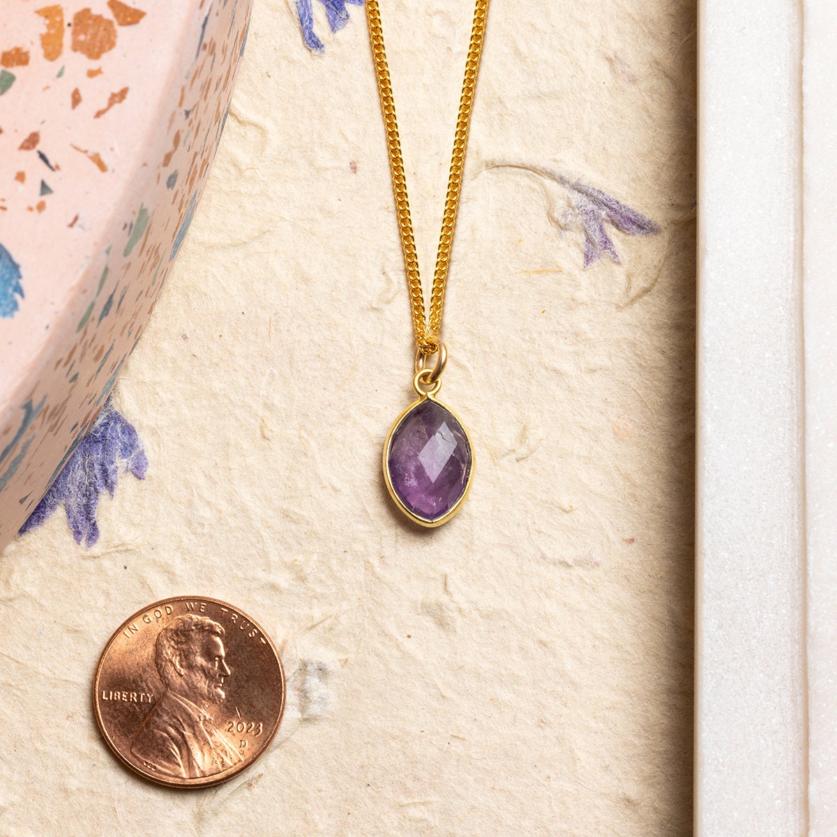 Purple Amethyst Marquise Drop Pendant Necklace 14k Gold Filled Chain Necklaces Soul & Little Rose