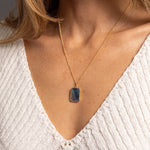 Labradorite Gold Rectangle Pendant Charm Necklace on 14k Gold Filled Curb Chain Necklaces Soul & Little Rose
